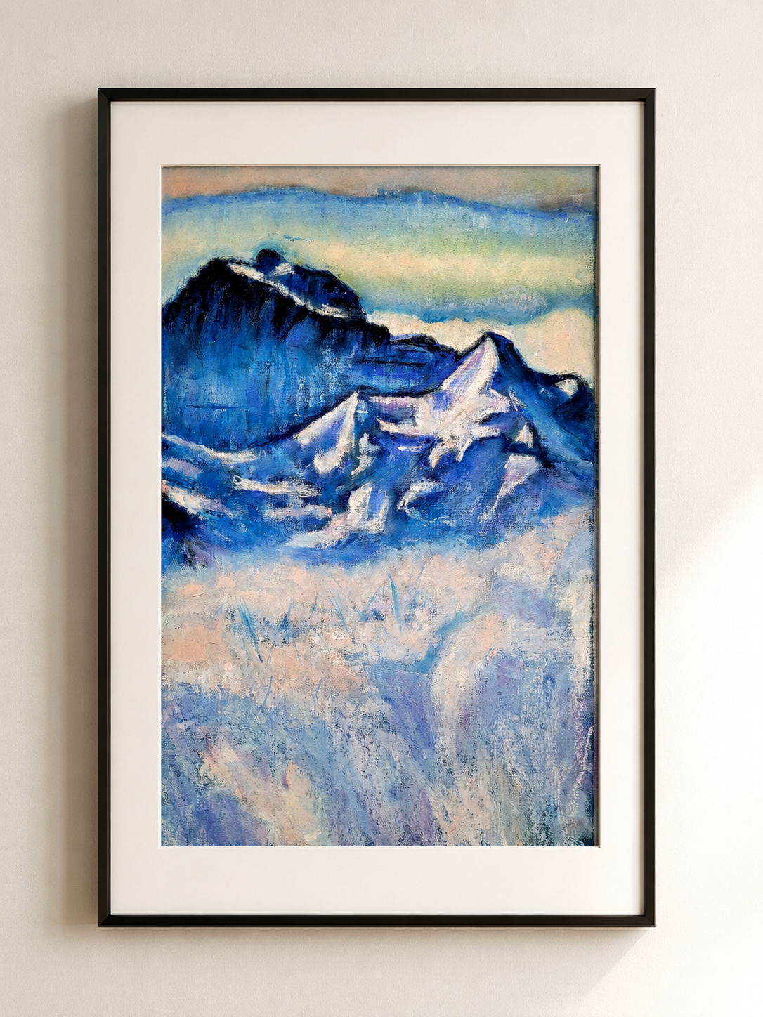 Inspired from Hodler. 30×50 soft pastel on paper. framed