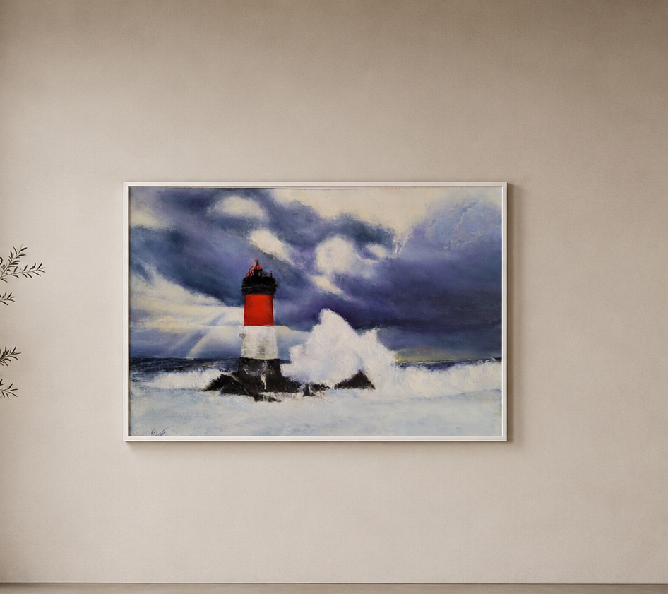 Phare en Bretagne oil on paper, 45x33cm, framed