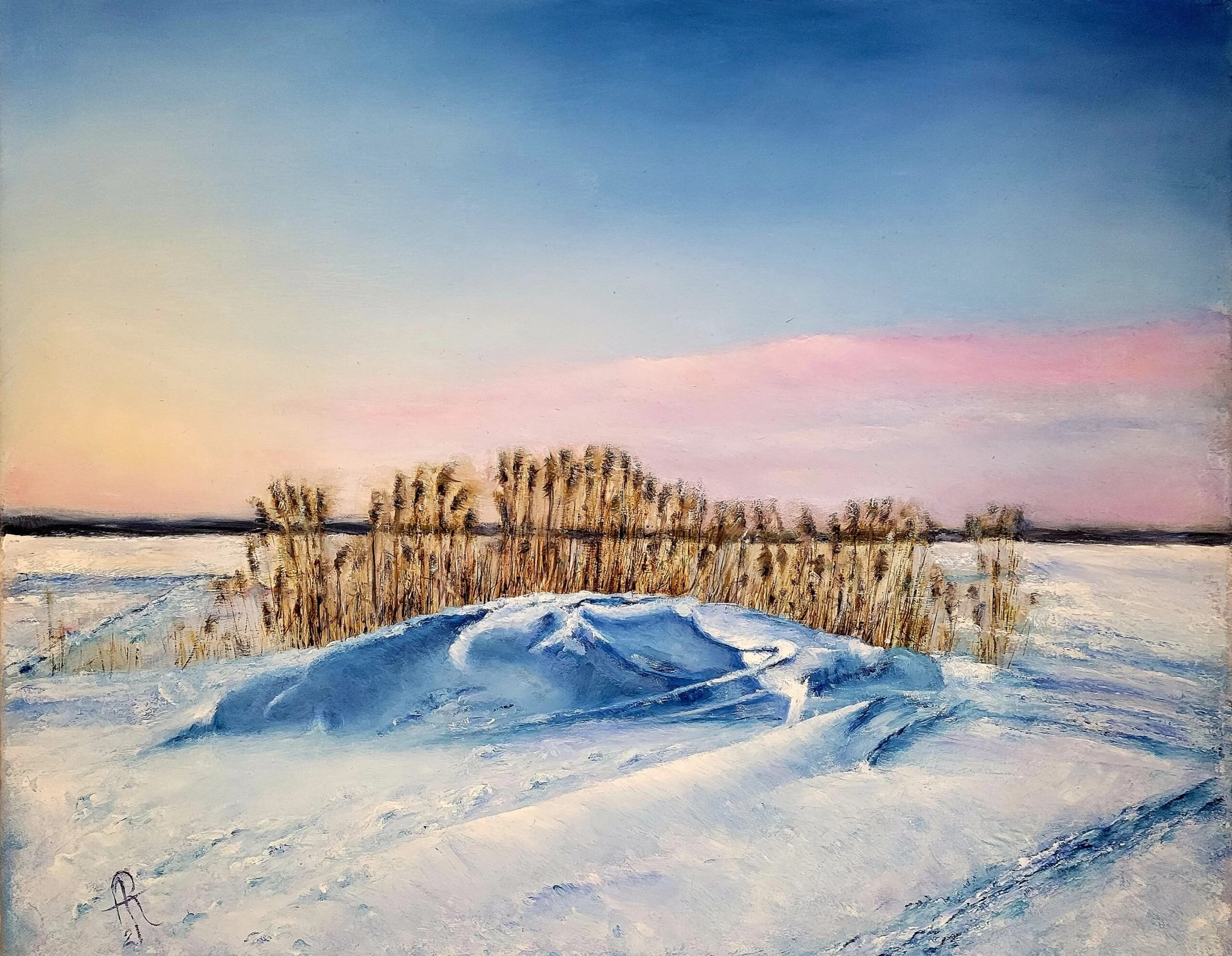 Frozen lake 45x60cm, oil on canvas, 2021, framed