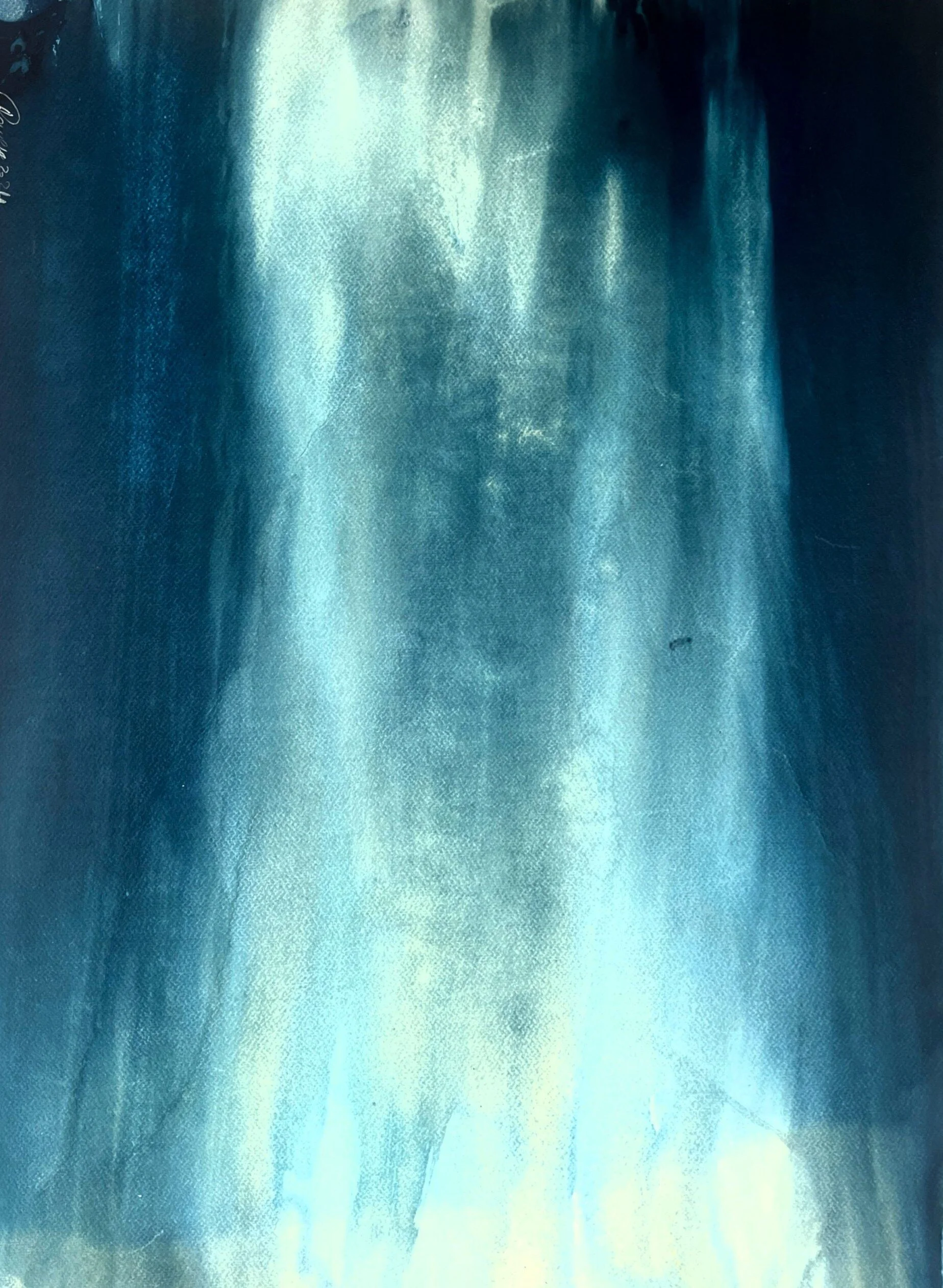 Cascade 50×70 cm. Cyanotype on cotton paper. framed
