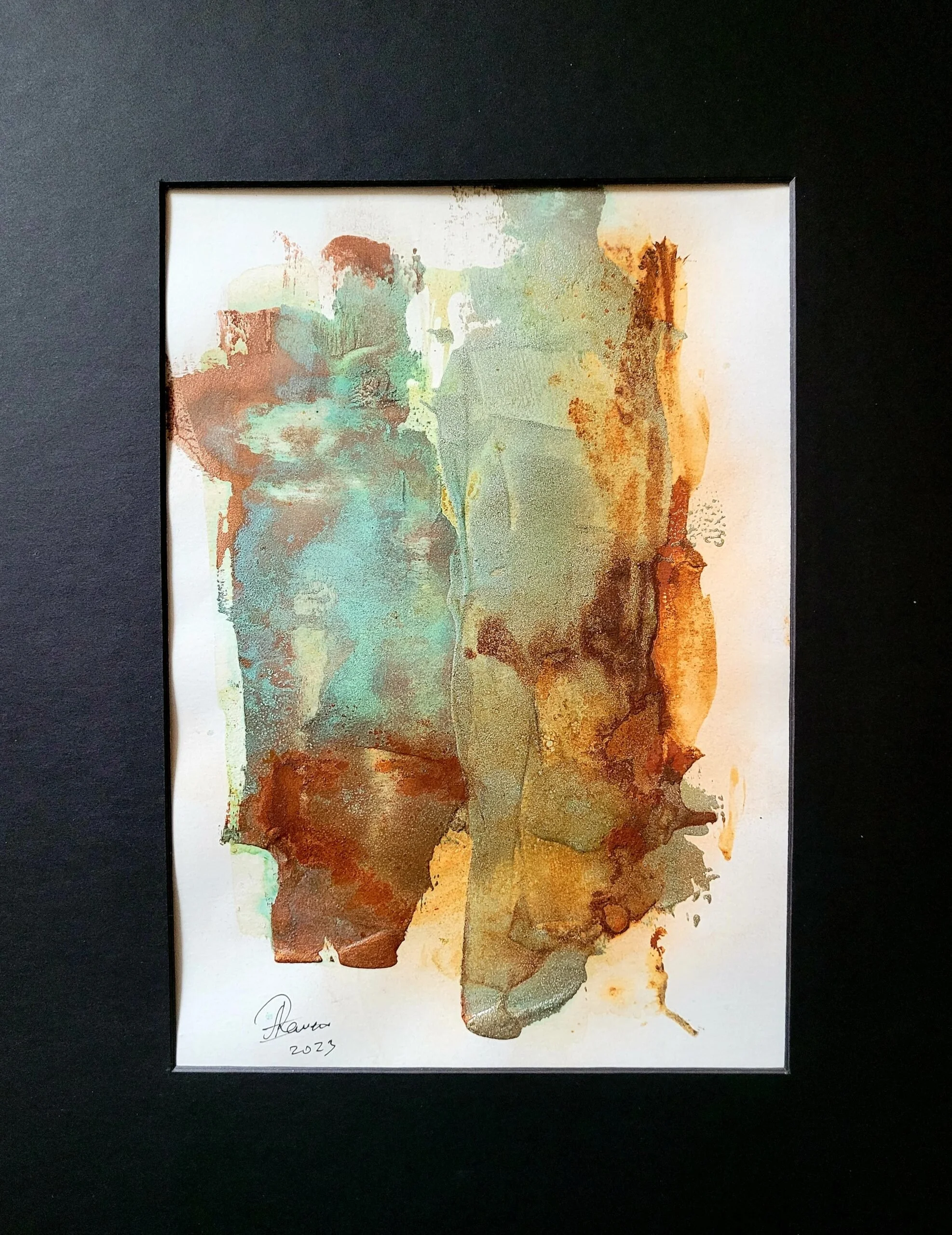 Unique original artwork, handmade and signed by the artist. Rust and oxydations on paper. 30x40 cm
