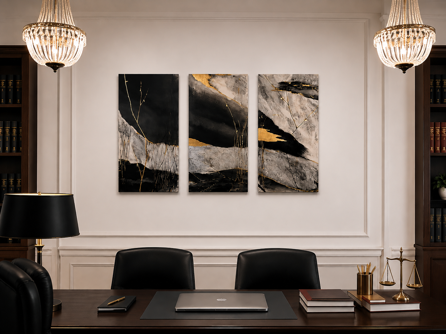 Triptyque Kehai. 3 panels 60×120 cm, marouflager Kozo paper , Indian Ink, technique Nihonga. 2024