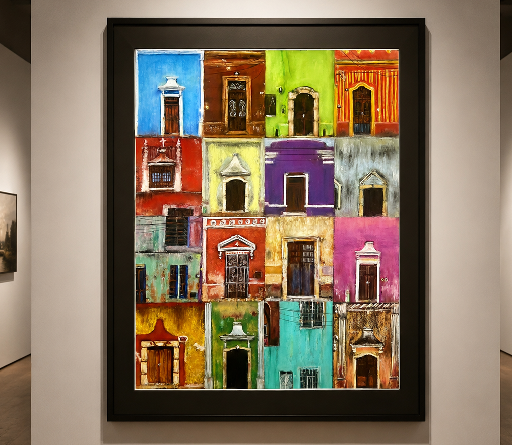 Yucatan Doors 50X70, soft pastel, 60x80 cm framed