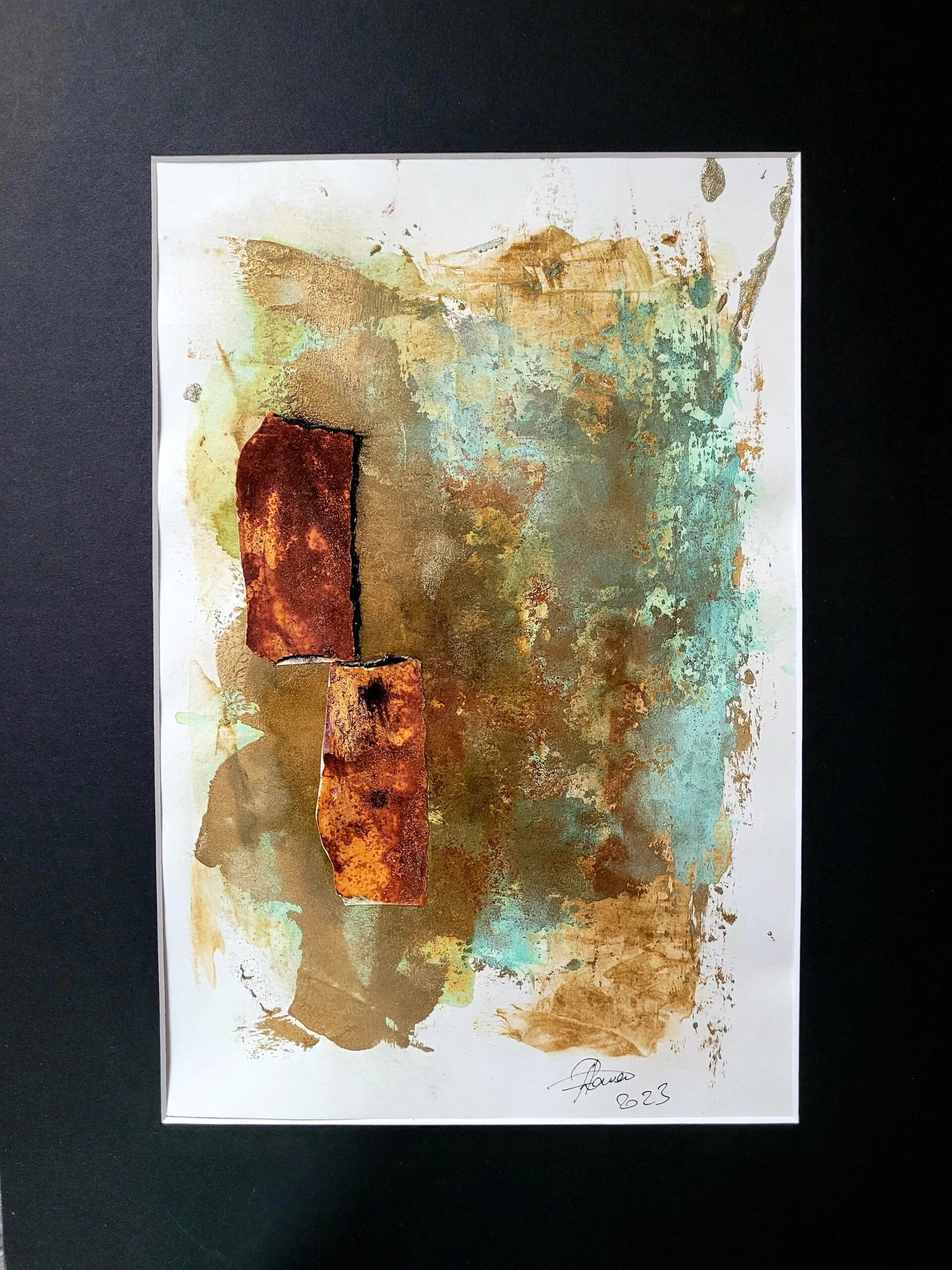 Unique original artwork, handmade and signed by the artist. Rust and oxydations on paper. 30x40 cm