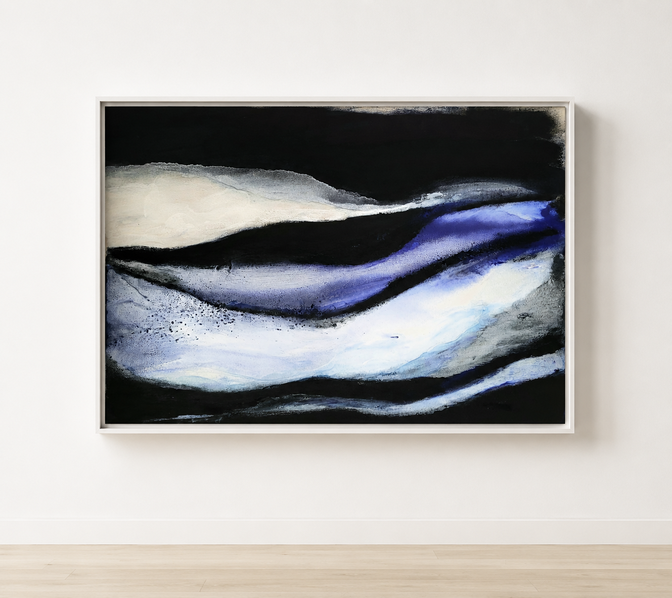 Blue paths. PIgments. Synthetic resin. 50×70 cm. Framed. 2025