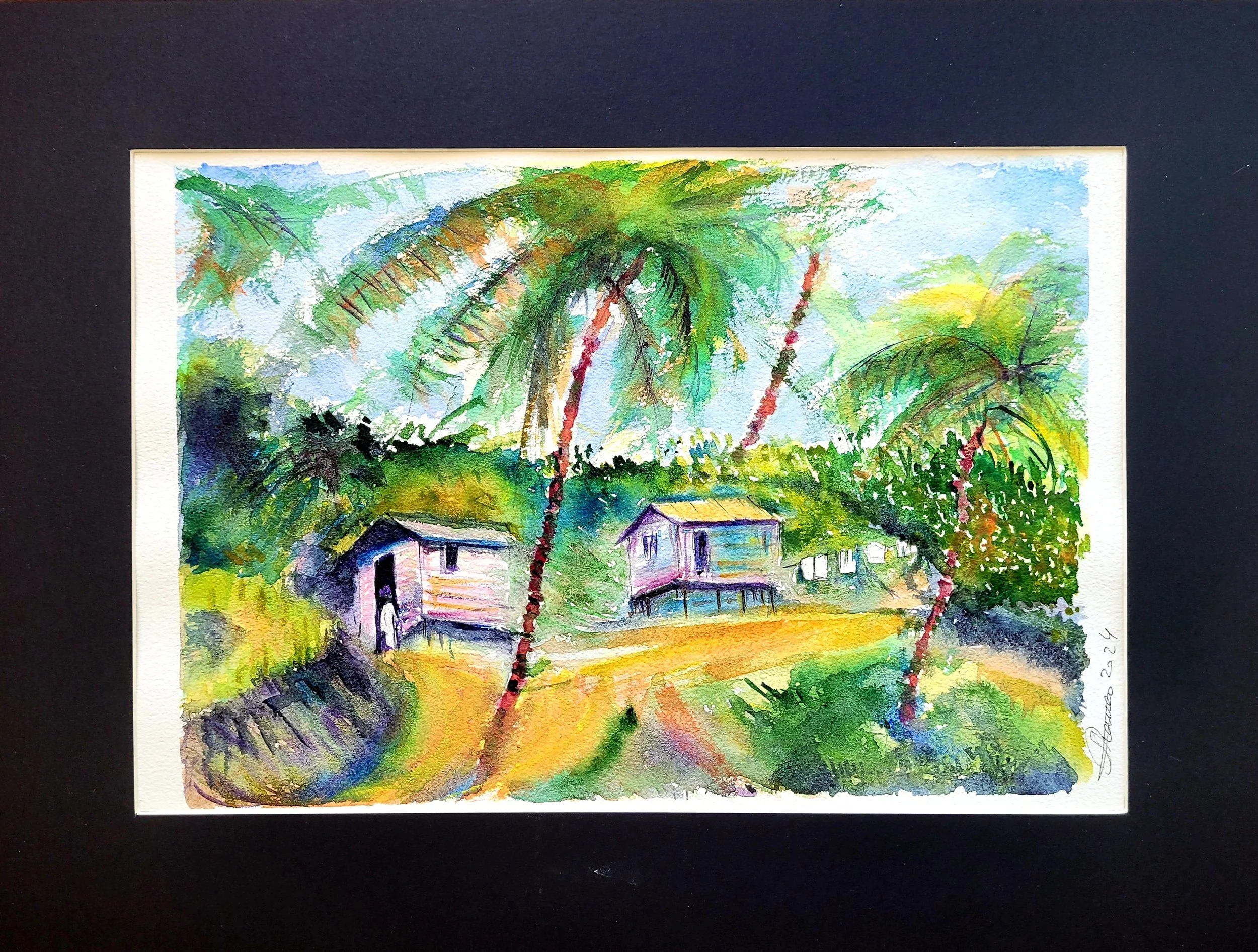 Village in jungle 40×50 cm, watercolour on cotton paper