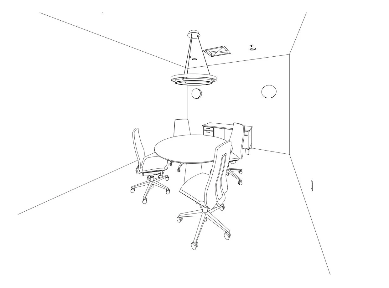 Revit Perspective:
Revit perspective used to study furniture layout, scale, and spatial relationships within the workspace.