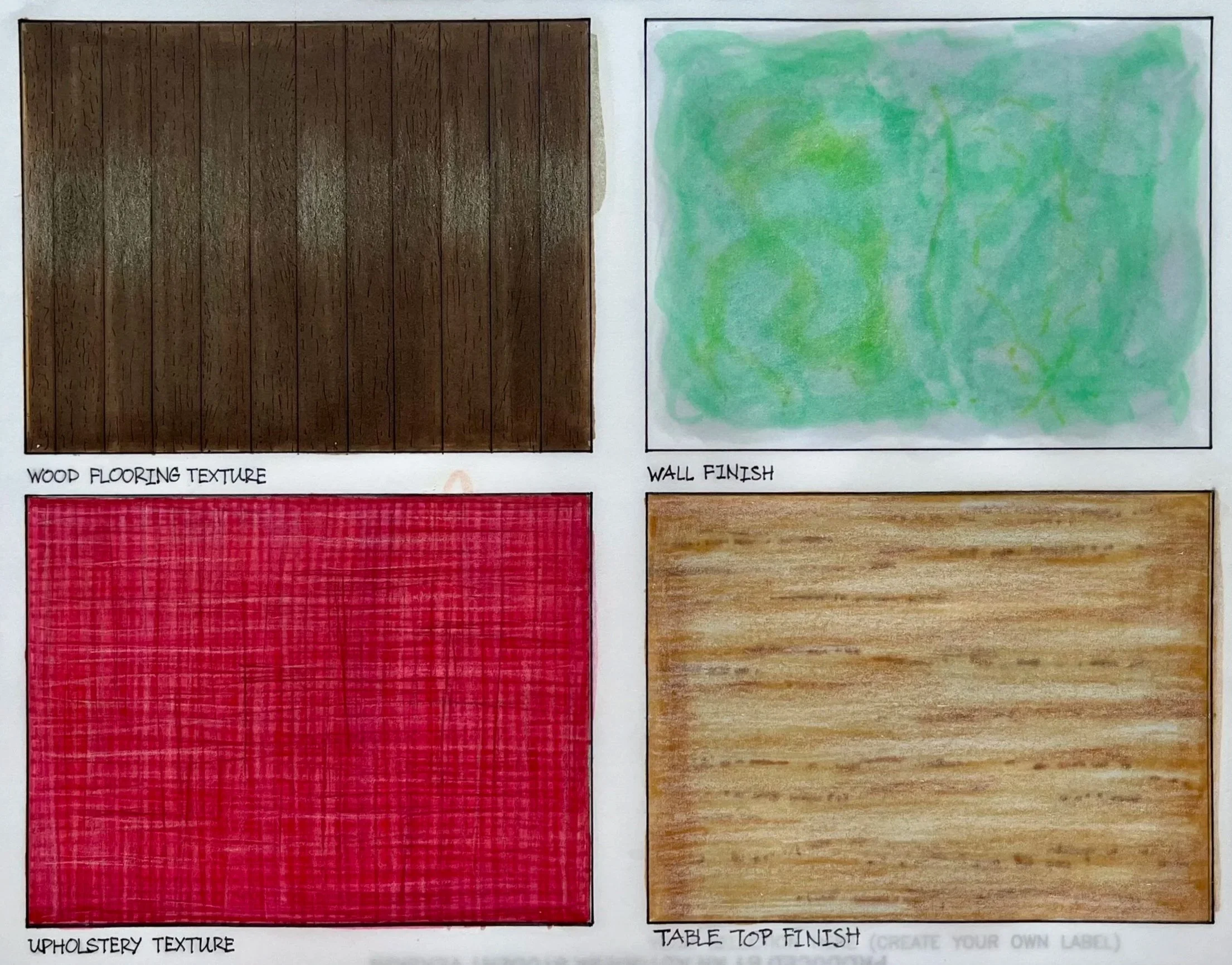 Material Rendering Study:
Hand-rendered material exploration supporting the development of the dining space concept.