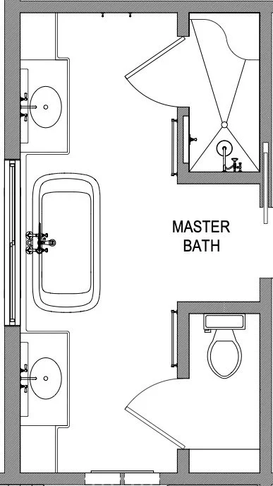 Primary Bath Floor Plan:
Space planning focused on creating efficient circulation while supporting comfort, functionality, and a cohesive user experience.