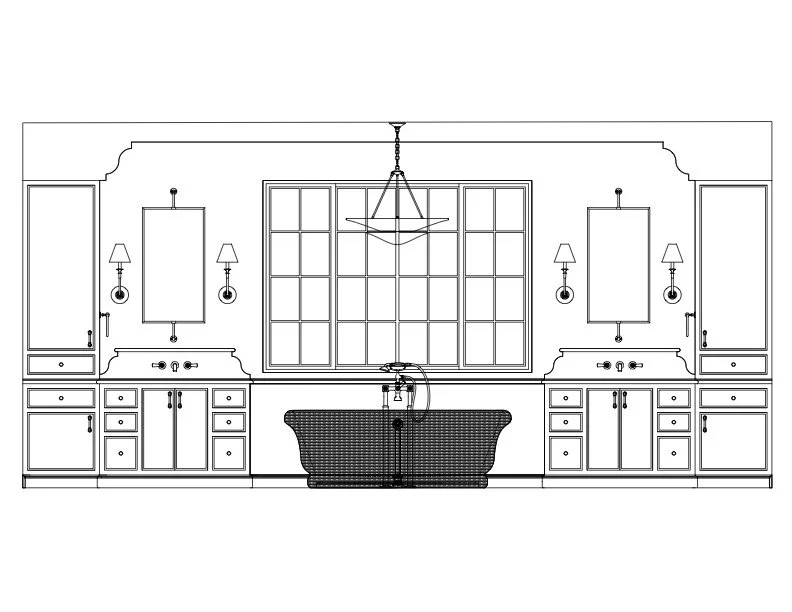 Primary Bath Elevations:
Detailed elevations used to communicate architectural features, material placement, and spatial relationships.