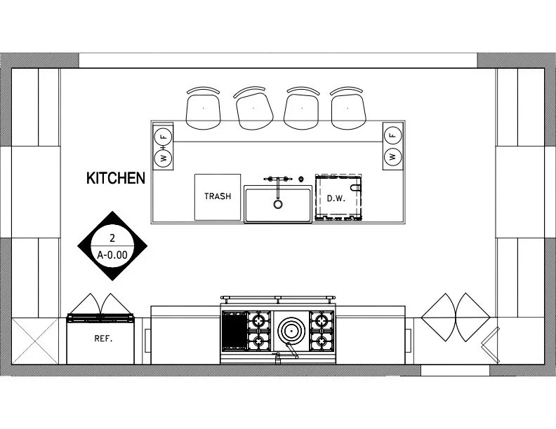 Kitchen Floor Plan:
Kitchen layout designed to balance circulation, functionality, and seamless entertaining.