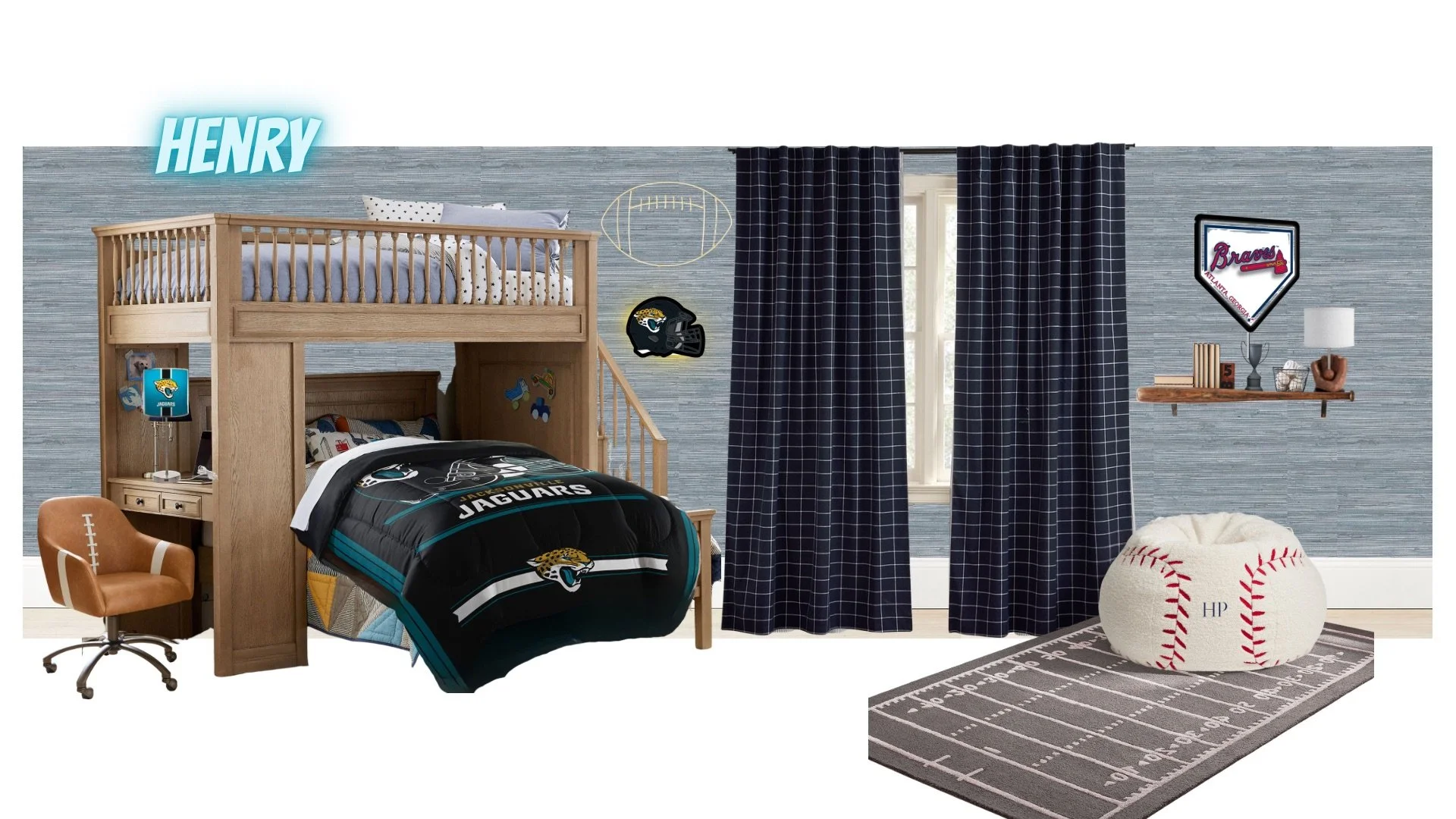 Henry Room: 
Sports-inspired bedroom concept developed to create a playful and flexible environment that can evolve as the child grows.