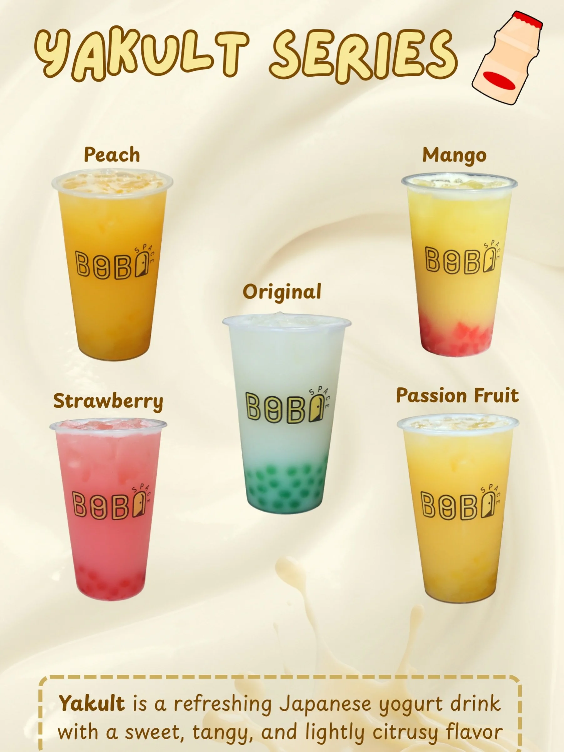 Sip into something refreshing! 🥤✨

Our Yakult Series is here with 5 delicious flavors:
🤍 Original
🍓 Strawberry
🥭 Mango
🍑 Peach
💜 Passion Fruit

Sweet, tangy, and packed with that signature Yakult goodness. Which flavor are you trying first?

📍