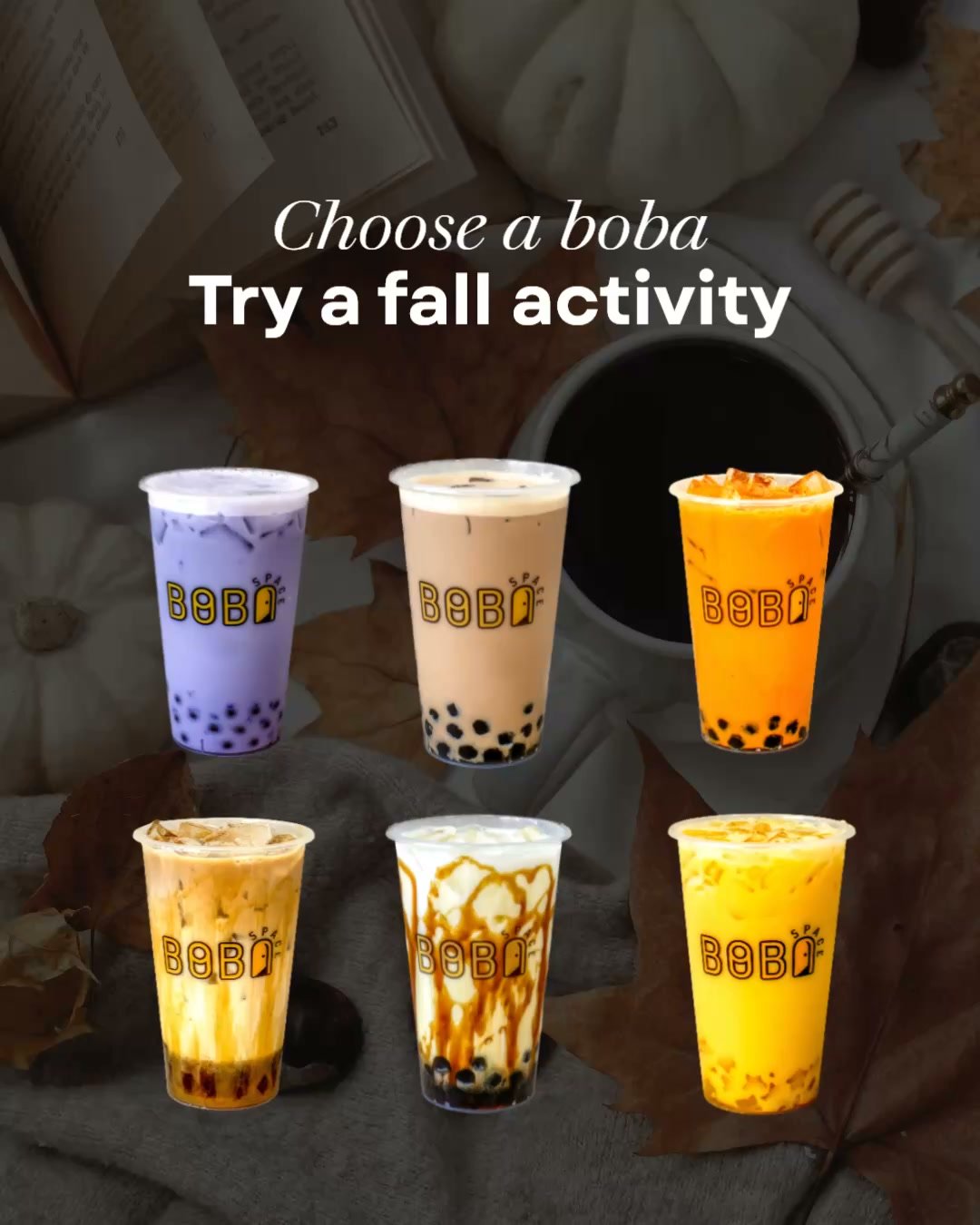 Choose a boba, try a fall activity 🍂 Don't forget to stop by Boba Space for a sweet treat!

Which activity did you get? 🍎

#bobaspace #visitandersonsc #fallactivities #thingstodinfall #cafesinanderson