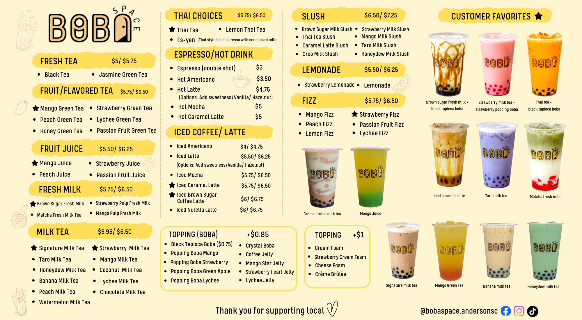 Boba Space Full Menu Updated 2026