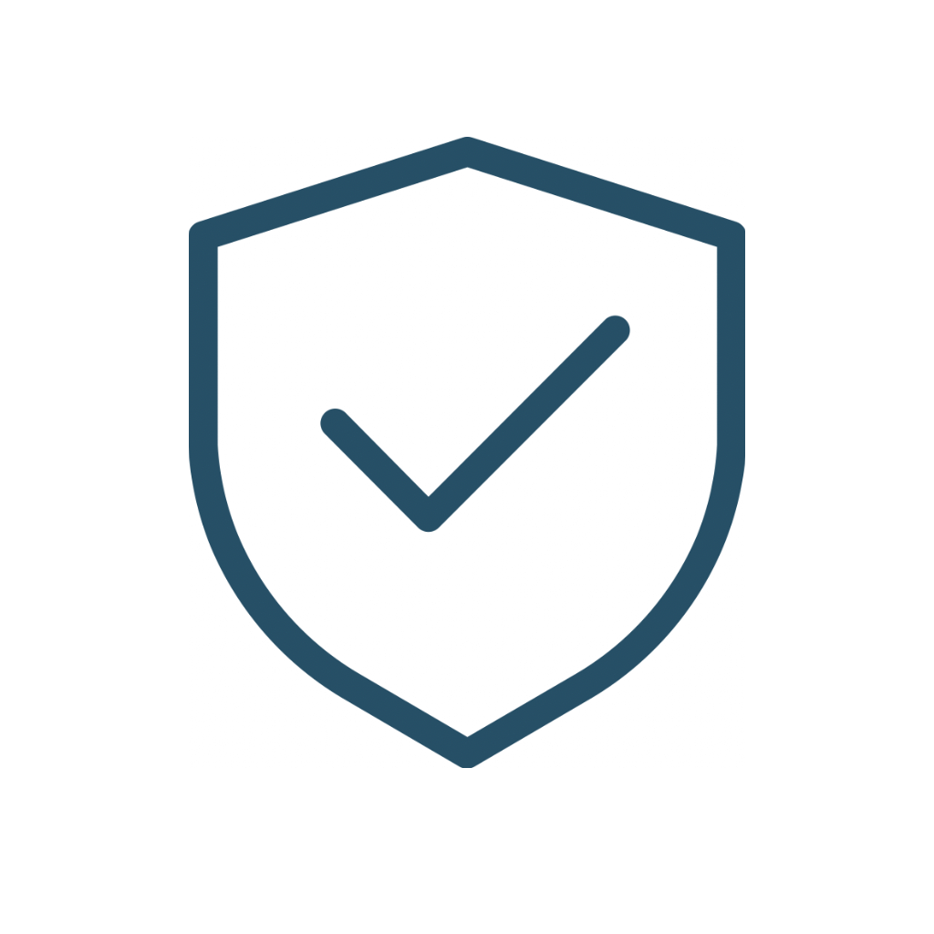 Icon of a shield with a checkmark inside, representing security or protection.