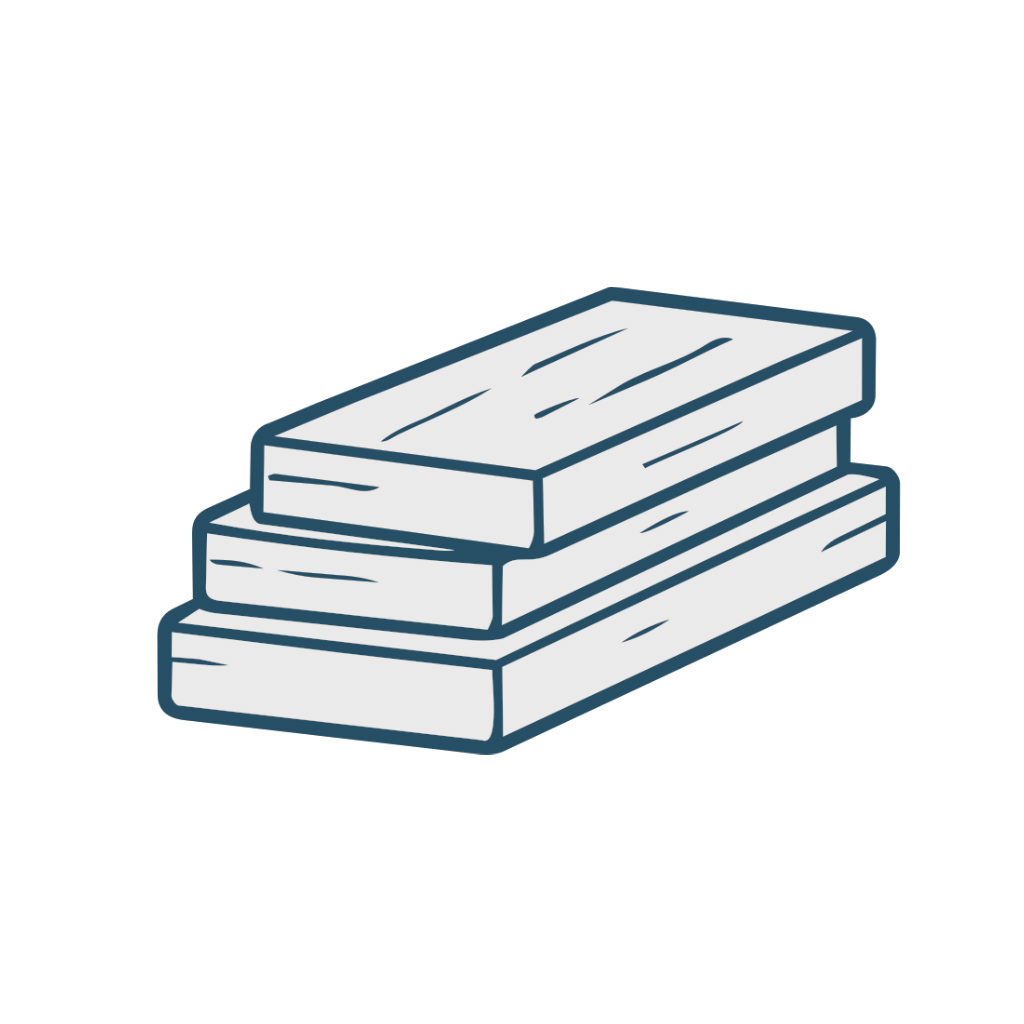Cartoon illustration of three stacked wooden planks. Mtn Side