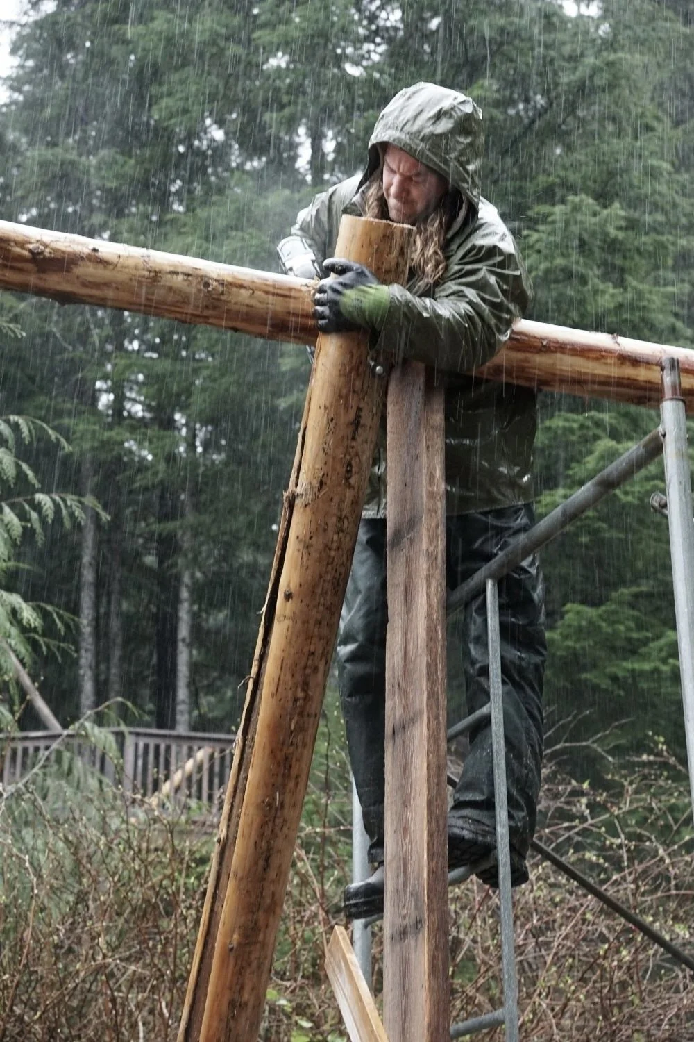 Replacing wooden tent beams remote lodge general contractor MTN Side Creative Group 