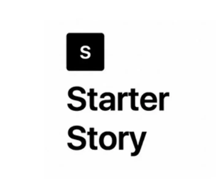 A logo with a black square containing a lowercase 's' and the words 'Starter Story' written below in bold black text.