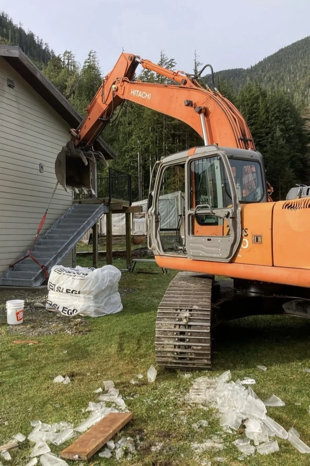 Installing Concrete stairs BC clayoquot wilderness lodge tent MTN side remote general contractor 