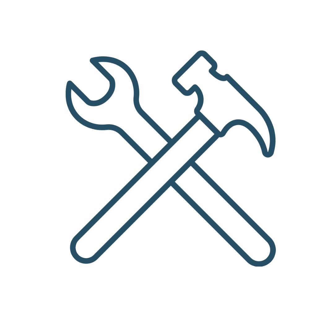 Icon of a wrench and a hammer crossed over each other, representing tools or repair.