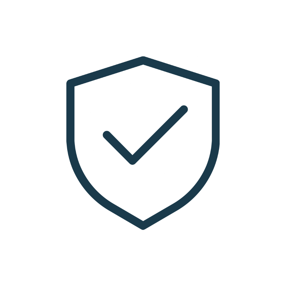 Shield icon with checkmark inside, representing security or protection.