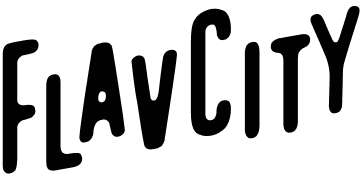 Logo with the words 'FLAV City' in black text on a white background.