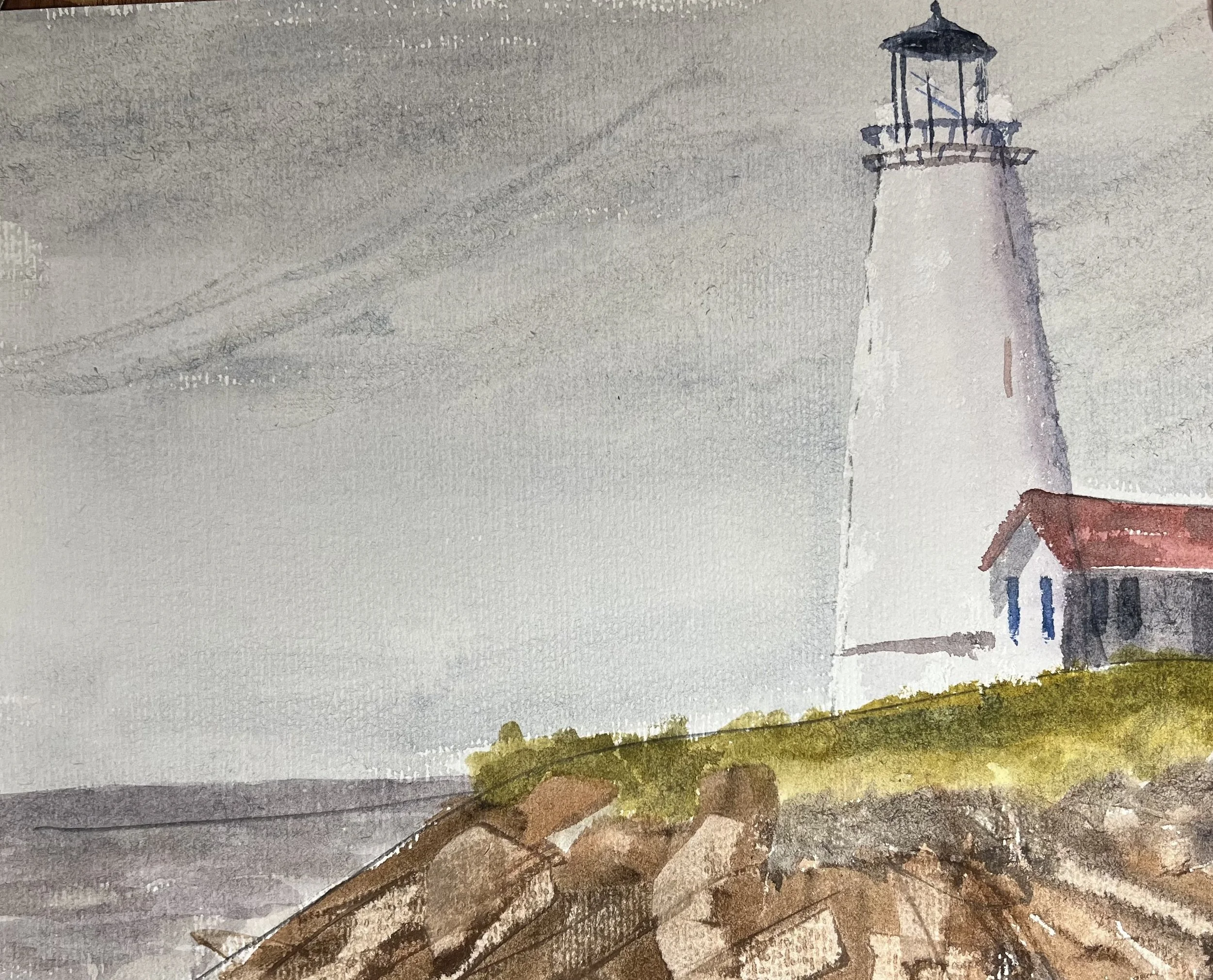 Lighthouse  watercolor 9" x 12"