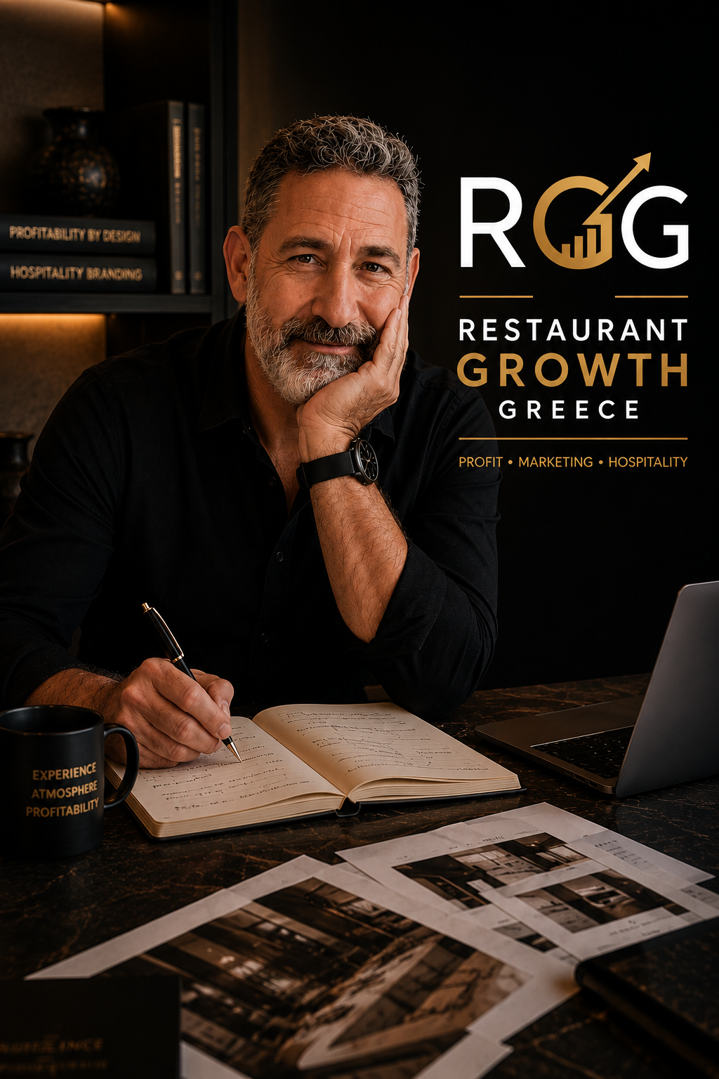 Mediterranean hospitality consultant in refined restaurant environment