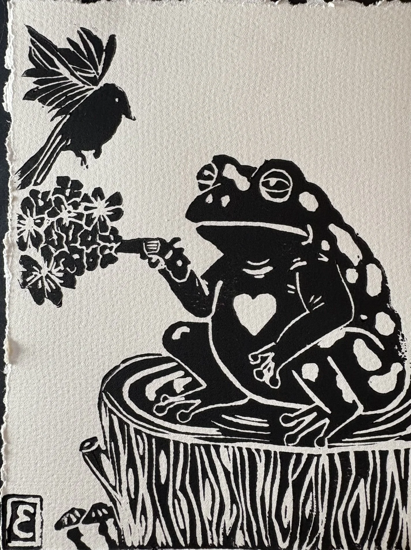 The Toad of Love 8 by 6 Original Linocut Print