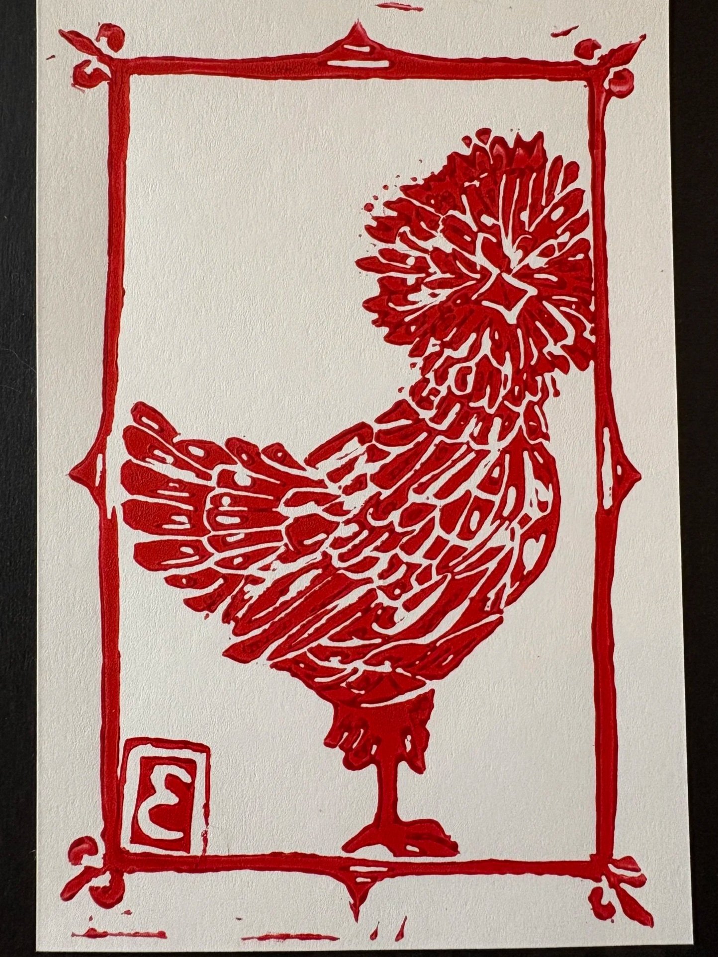 Art Oracle Emily The Life of a Wild Chicken Linocut print