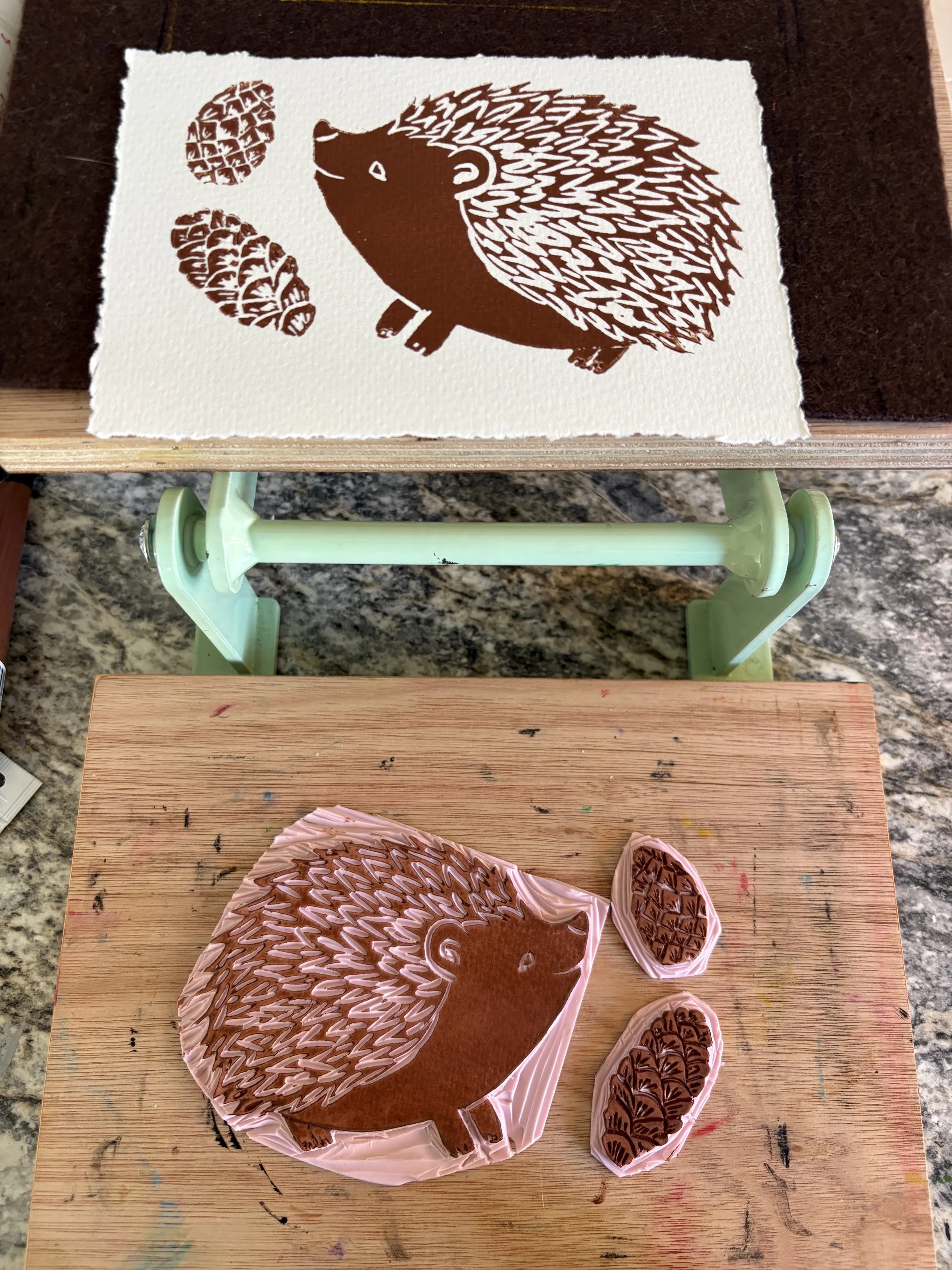 Holiday Collection Woodland Hedge Hog Printmaking Process Art Oracle Emily.jpeg