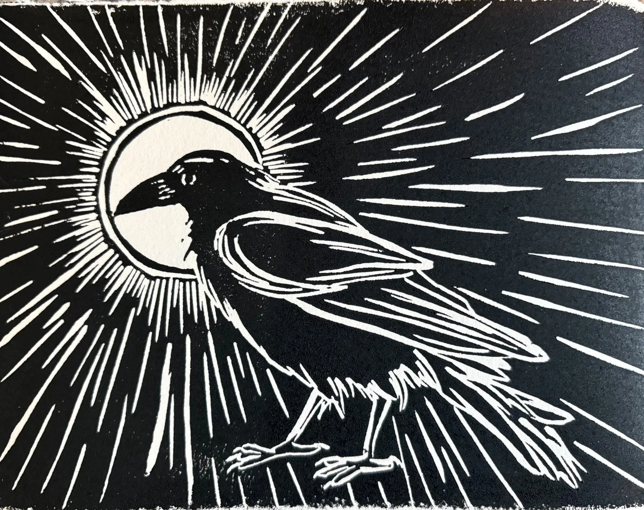 Oracle Crow Original Linocut Print