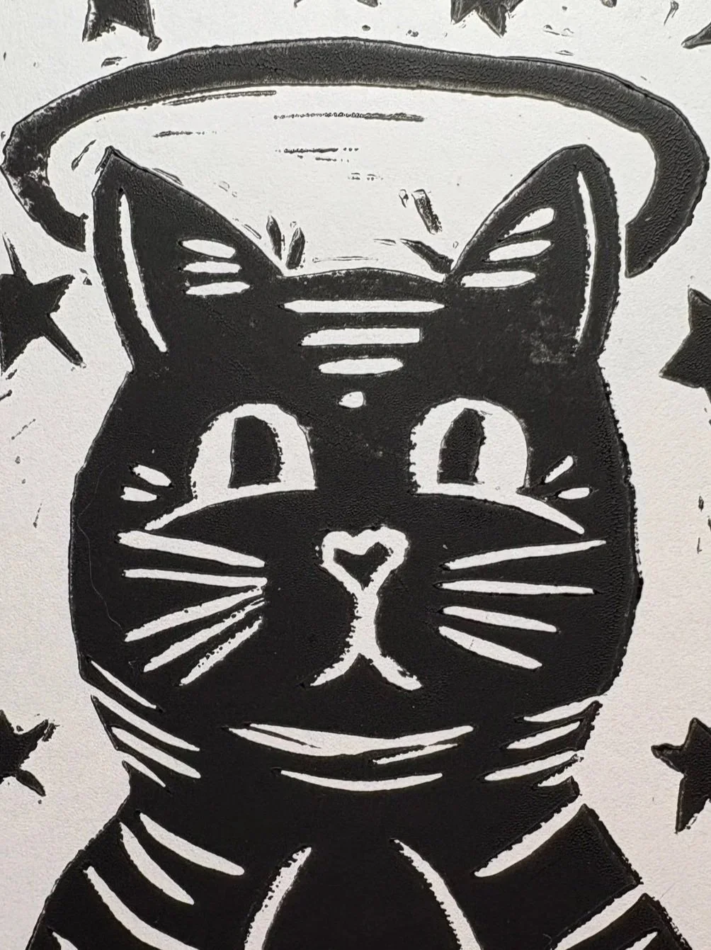 Angel Cat Original Linocut Print Art Oracle Emily