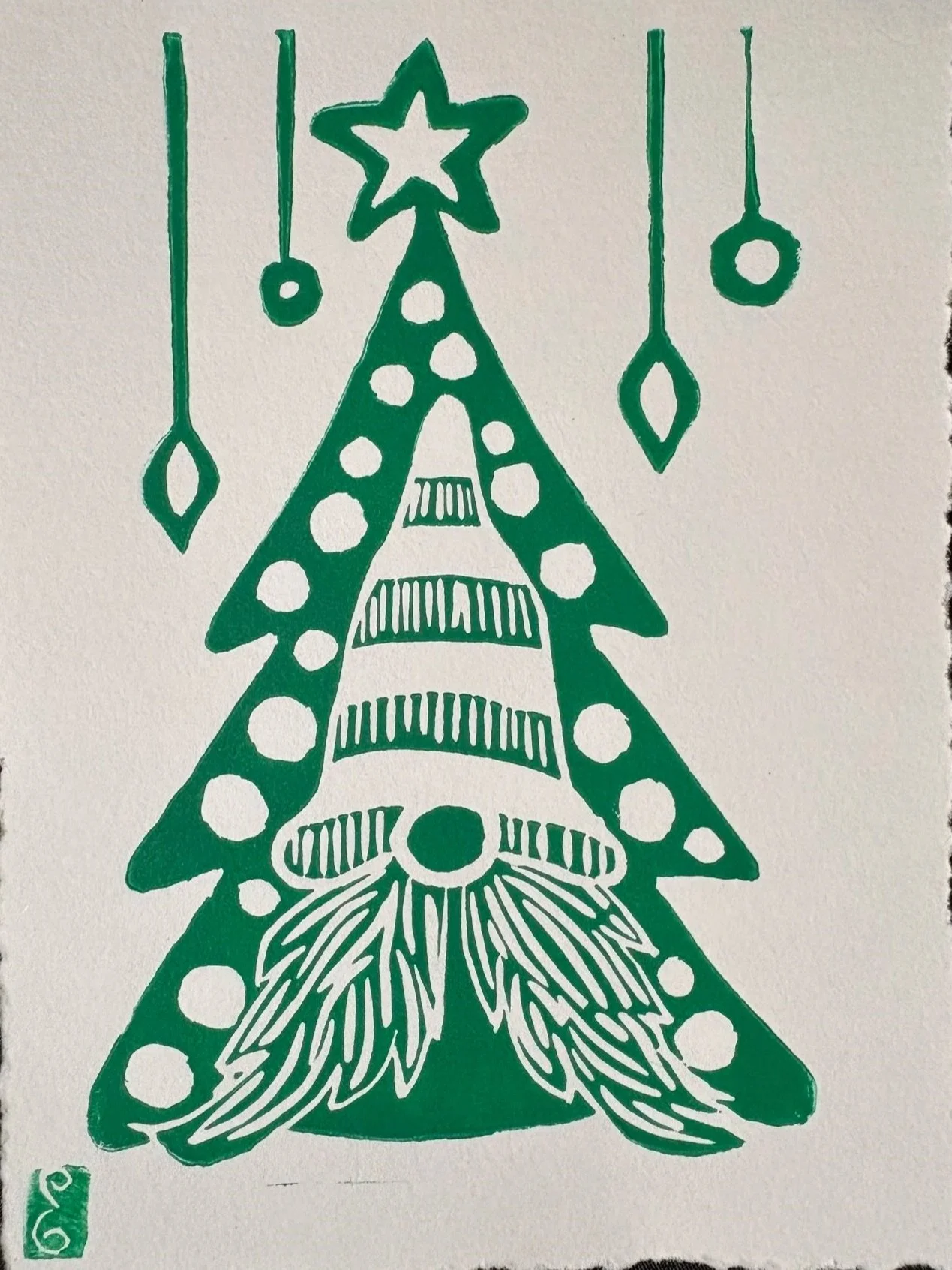 Holiday+Collection+Green+Gnome+and+Christmas+Tress+Original+Linocut+by+Art+Oracle+Emily.jpg