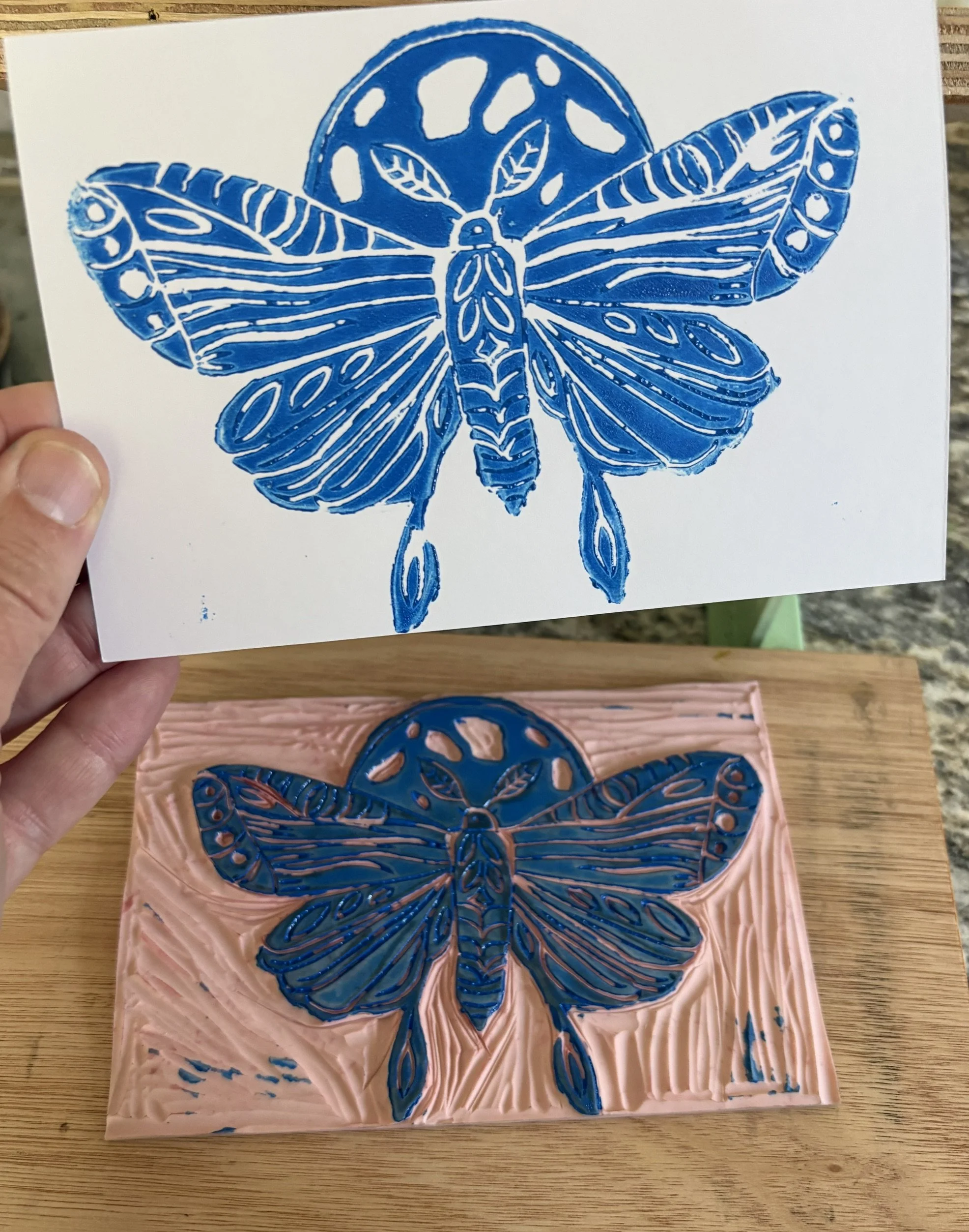 Moth and Moon Blue Printmaking Artist Process - Art Oracle Emioly Bend Oregon Artist.jpeg
