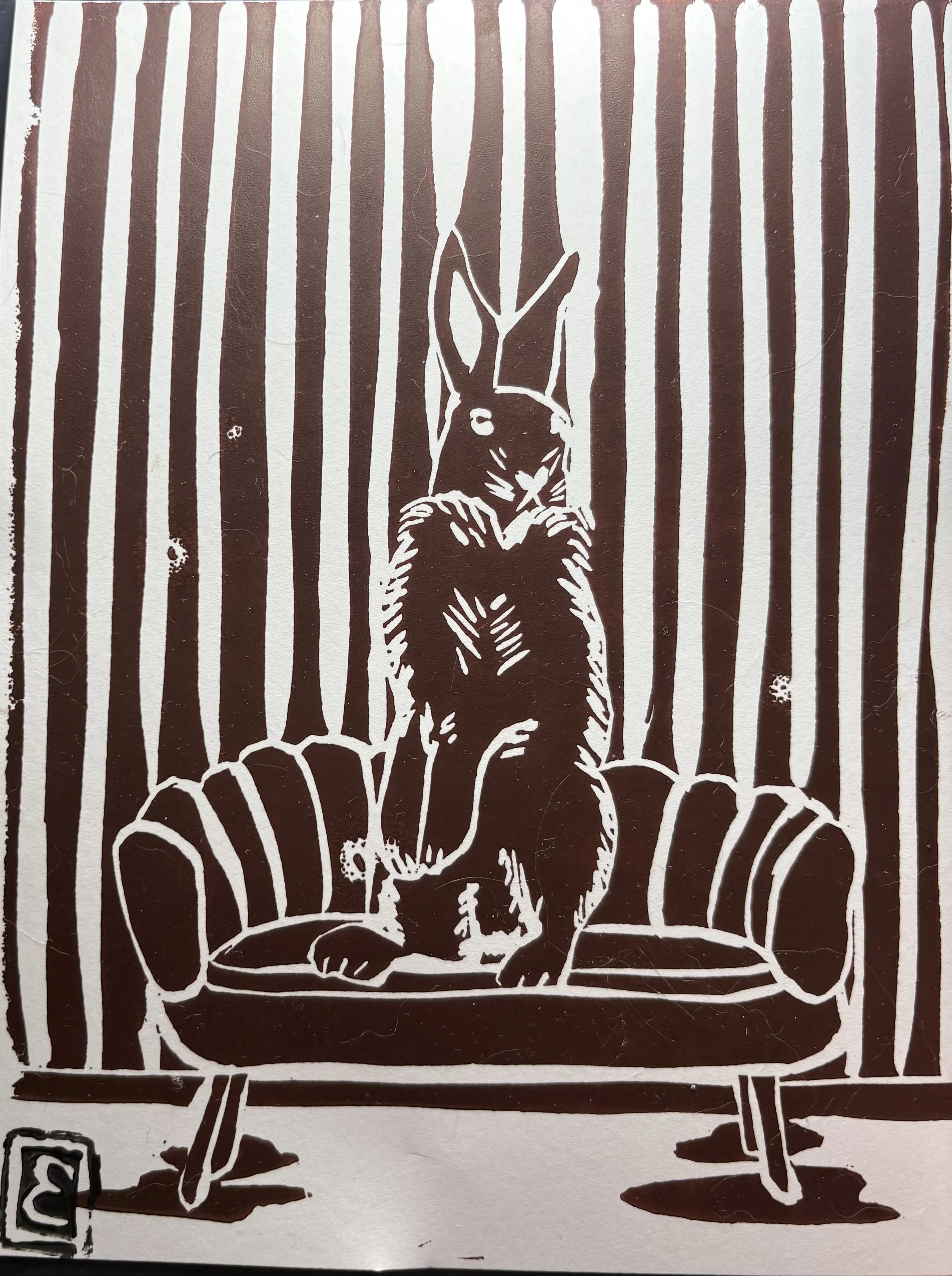 Hare on Chair Print For Sale - Indian Red by Art Oracle Emily - Artist located in Bend Oregon