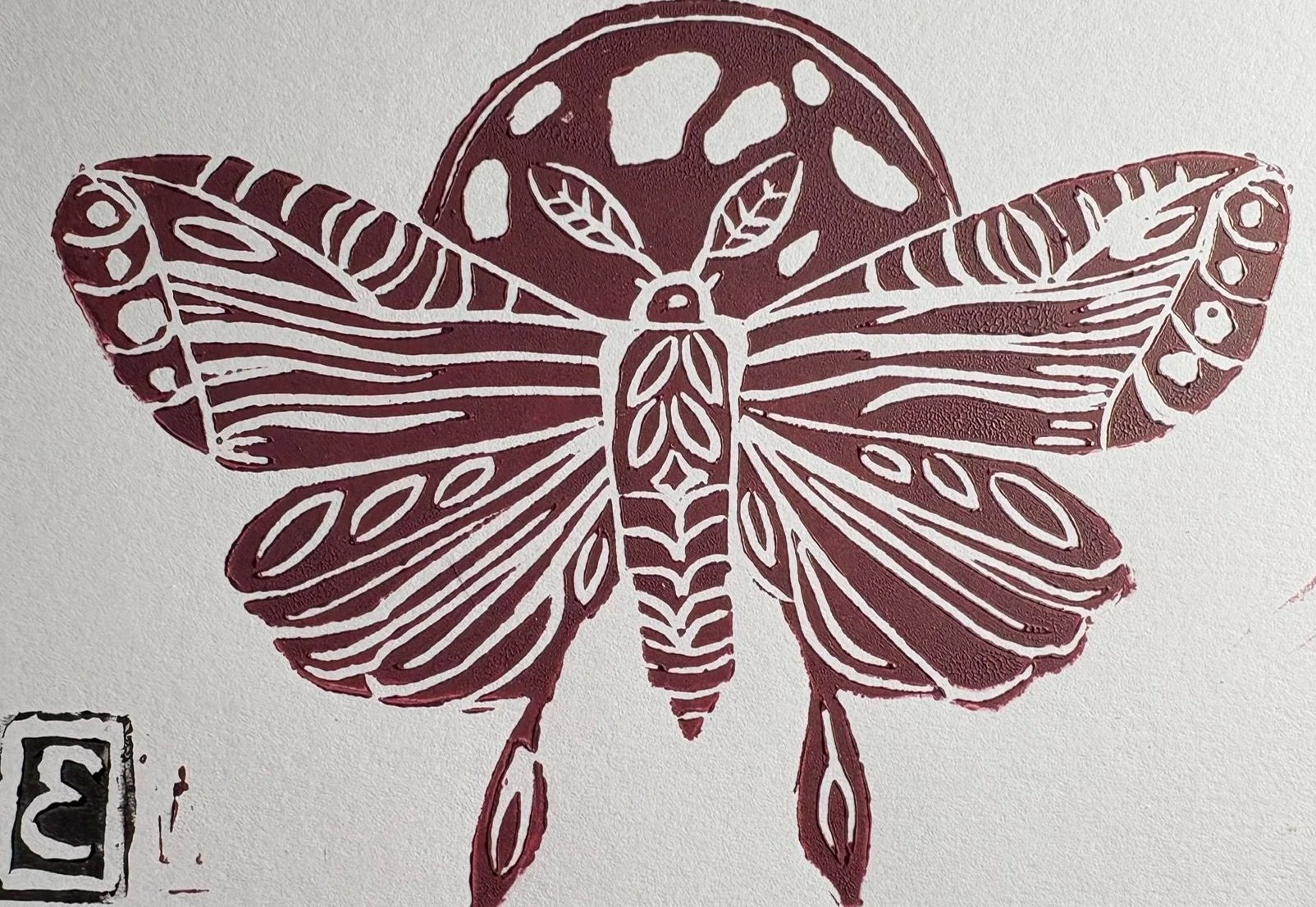 Moth and Moon 4 × 6 Linocut Print | Art Oracle Emily