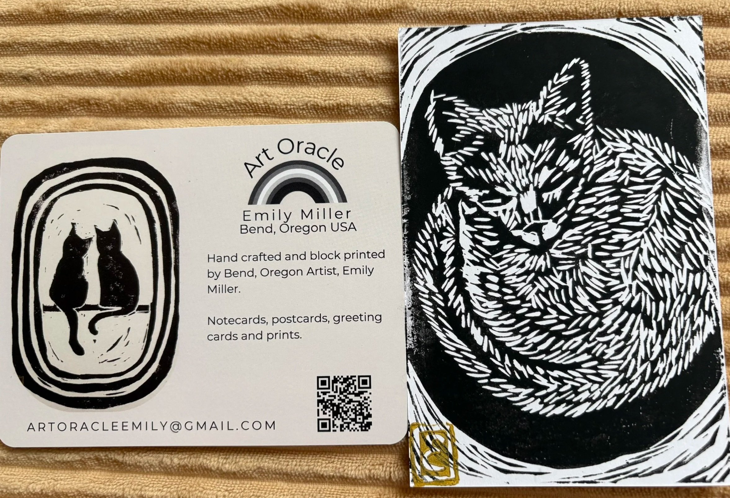 Art Oracle Emily Oracle Cat Original Linocut Print Art