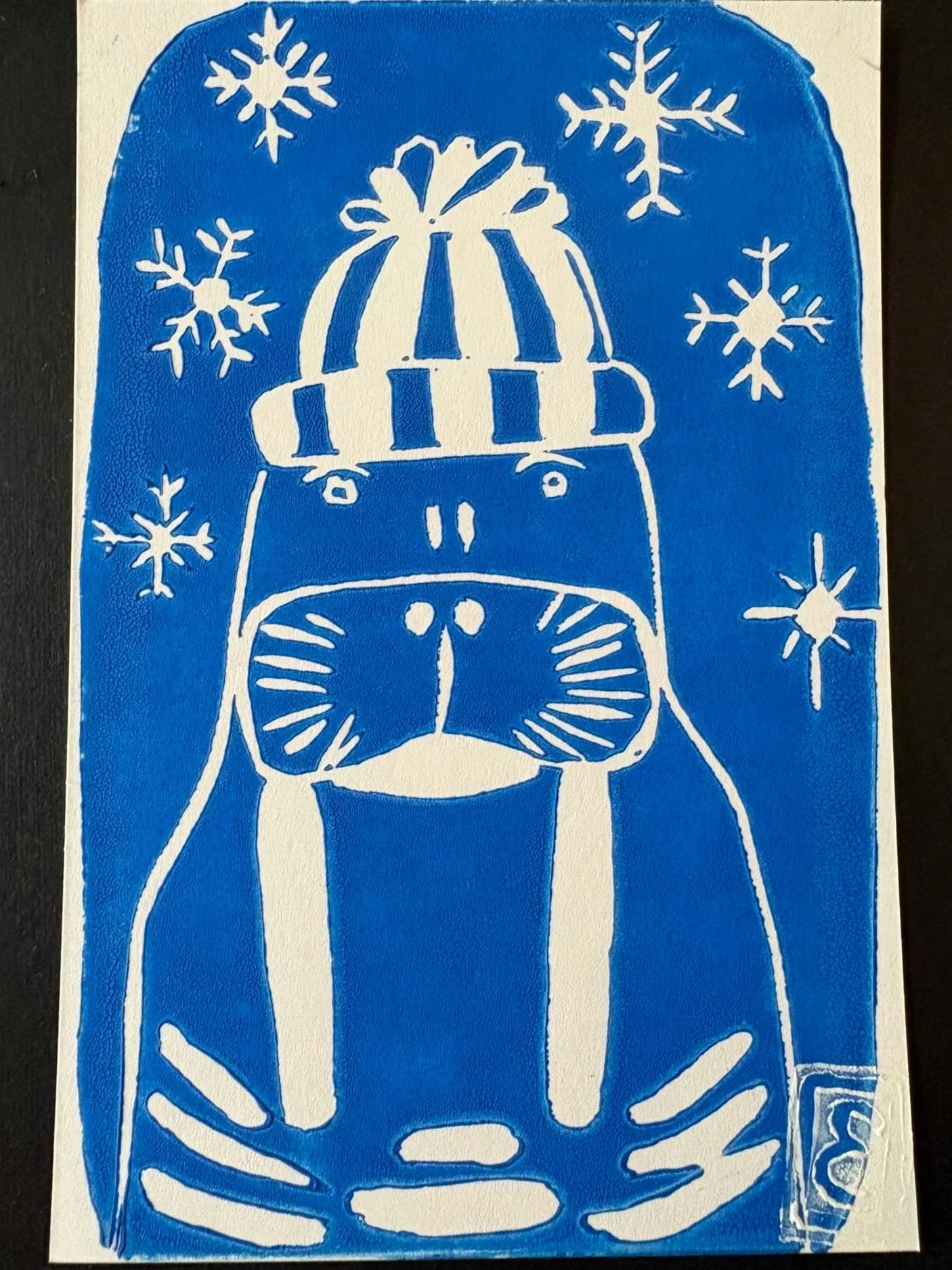 Oracle Blue Wally  4 × 6 Linocut print, hand carved and printed   Art Oracle Emily | artoracleemily.com