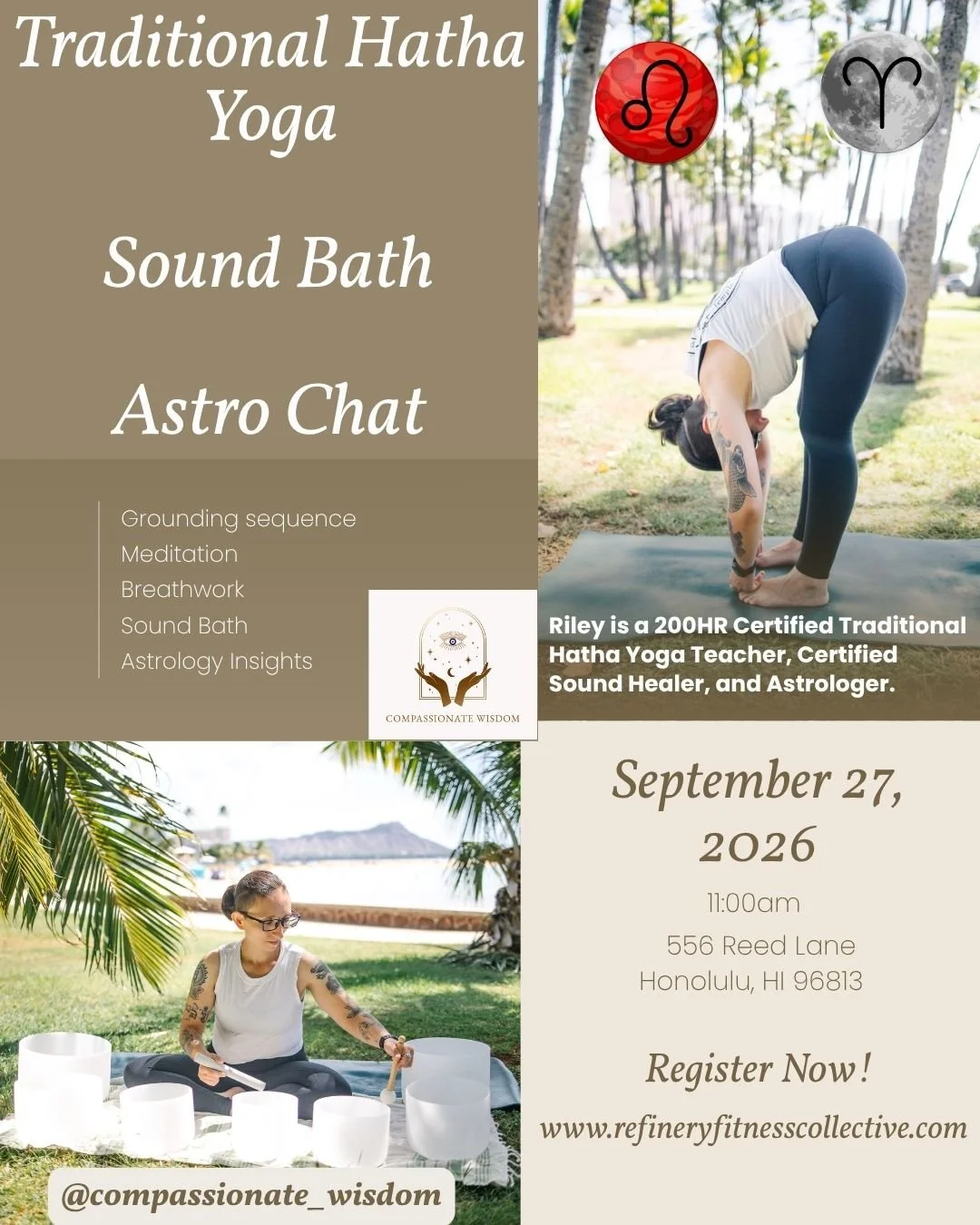 Traditional Hatha Yoga, Sound Bath, Astro Chat