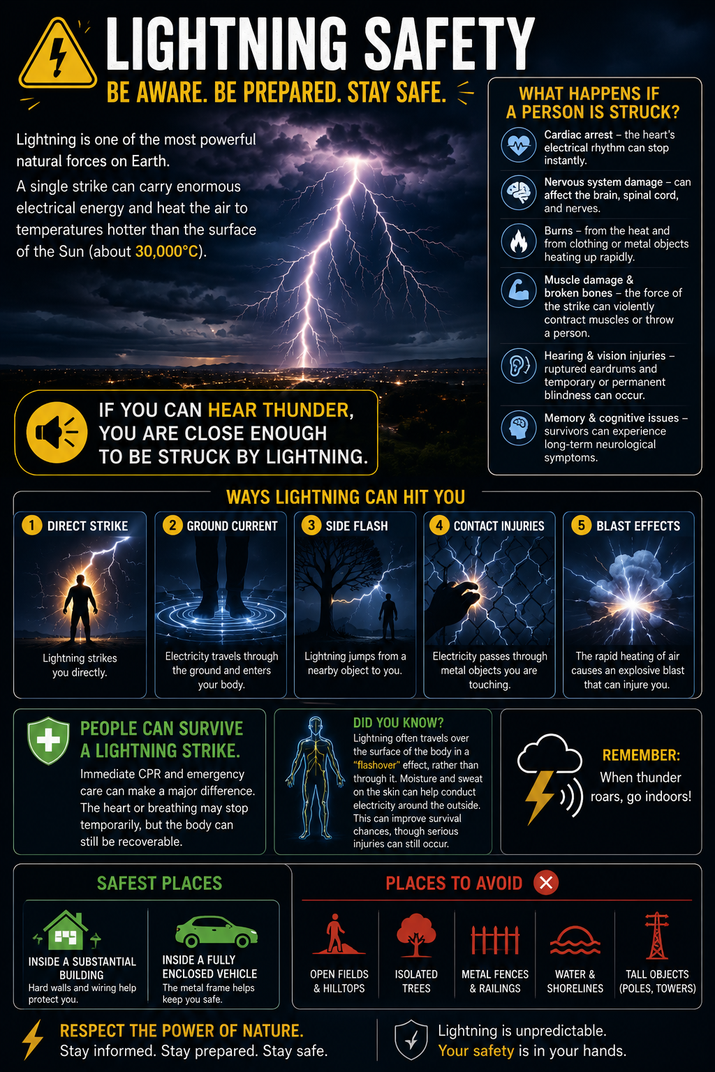 Info graphic showing lighting safety tips and a few lighting facts to keep in mind.