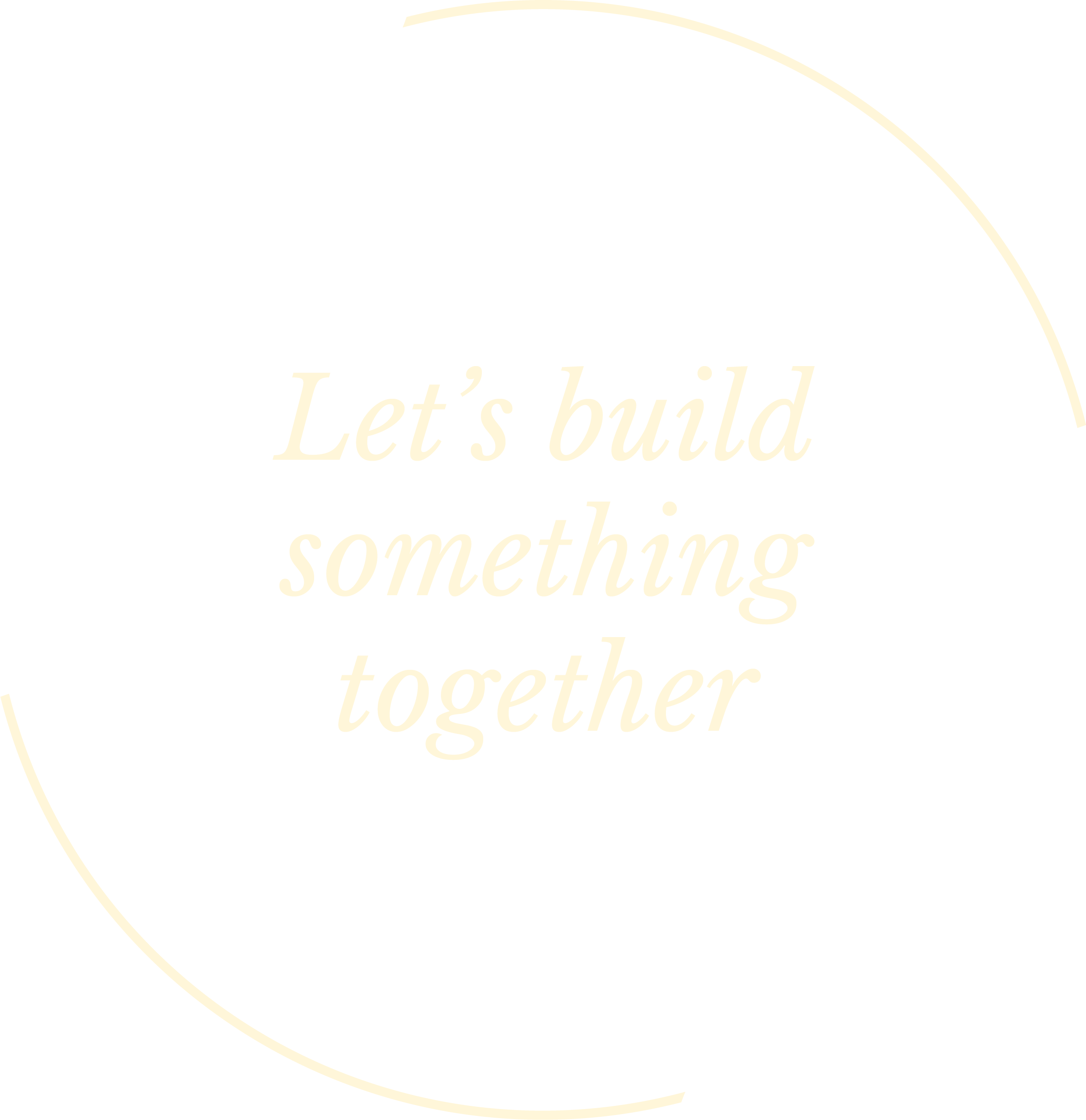 A black background with beige cursive text that reads, "Let's build something together." The text is surrounded by a rounded beige border.