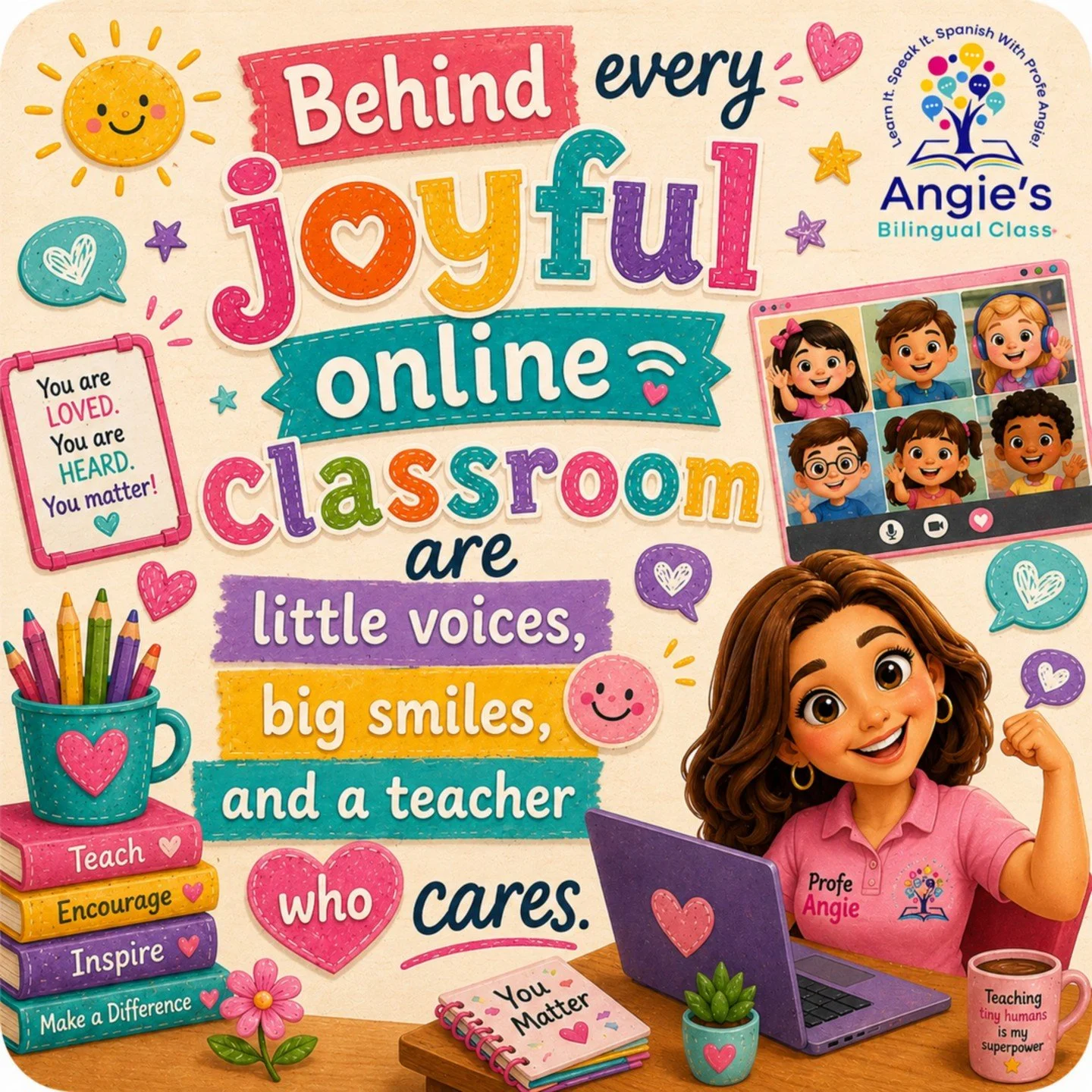 Behind every joyful online classroom, there is a little voice learning to shine. 💛
✨ The smiles, the songs, the tiny &ldquo;I did it!&rdquo; moments &mdash; that is the magic families remember long after class ends. 🌈

#AngiesBilingualClass #LaProf