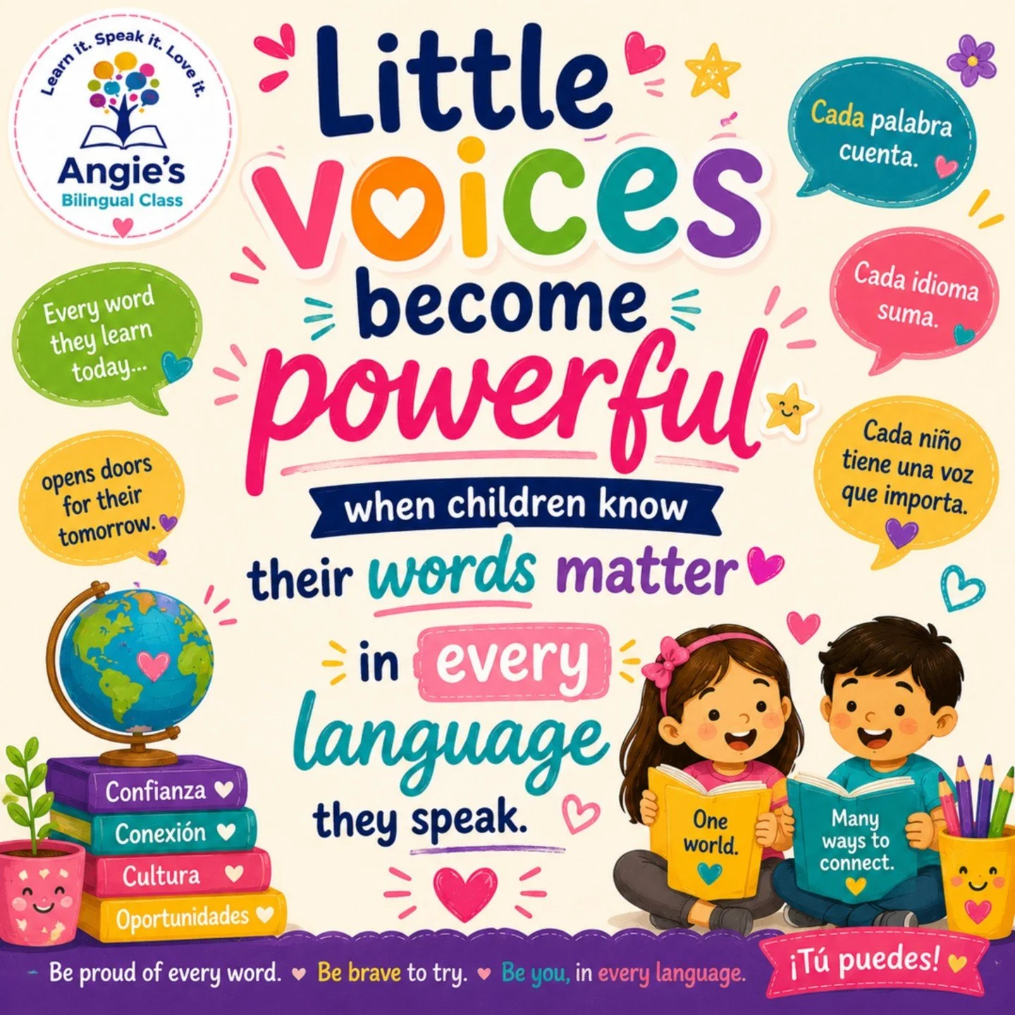 Little voices become powerful when children know their words matter. 💛
🌎 Every &ldquo;I&rsquo;ll try,&rdquo; every &ldquo;s&iacute; puedo,&rdquo; every new word, and every brave attempt builds confidence that lasts far beyond the classroom. 
This i