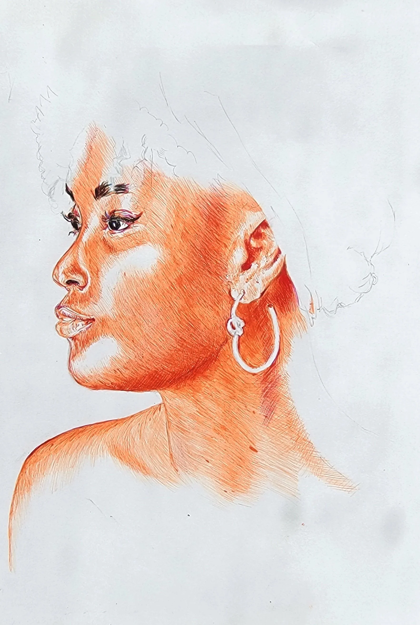 Ball point portrait study ion orange.