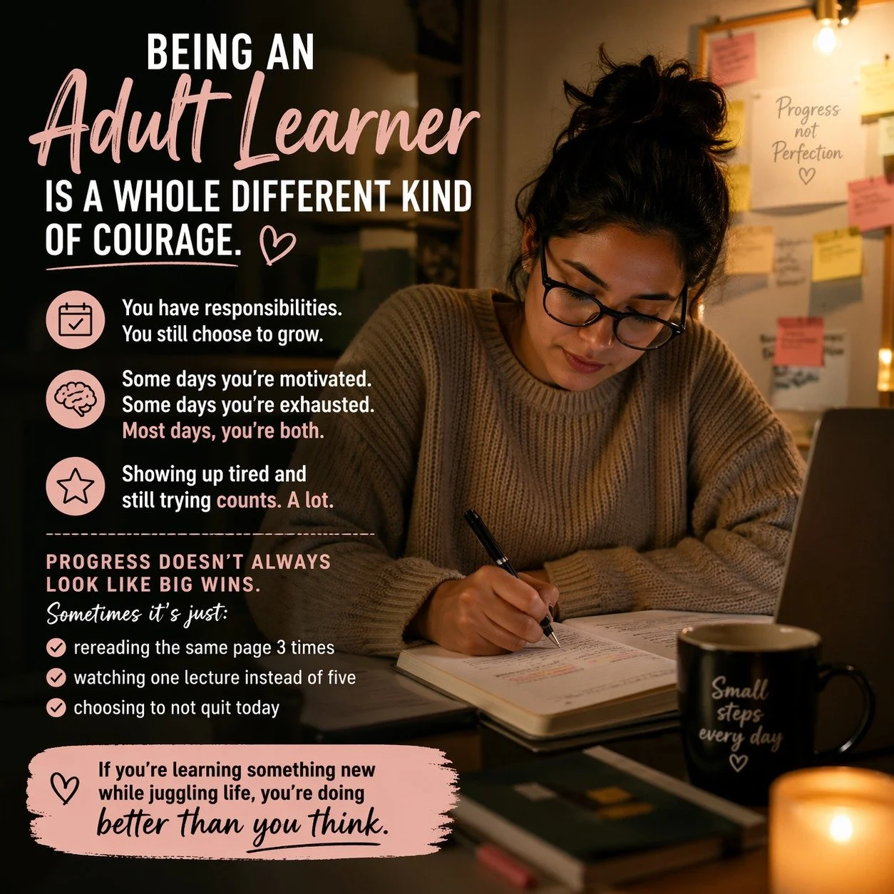 Late nights. Full days. Still choosing to grow. 📚 That counts more than you think.

#AdultLearner #LifelongLearning #StudyMotivation #BusyLife #KeepGoing #PersonalGrowth #LearningJourney #StudyLife #MotivationDaily #SmallStepsBigResults