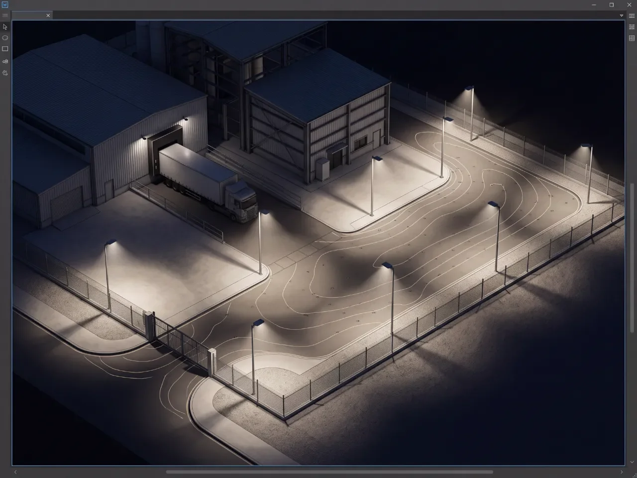 Becquerel - simulación 3D, área perimetral exterior
