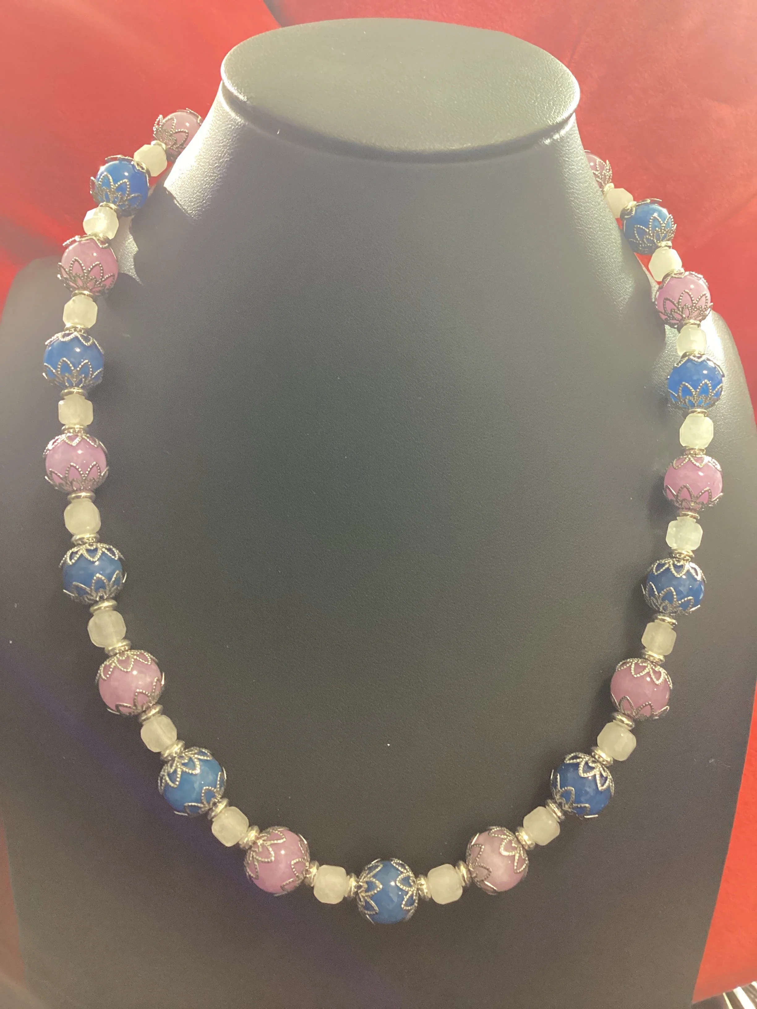 Gemstone Flower Cap Necklace #2 & Earrings
