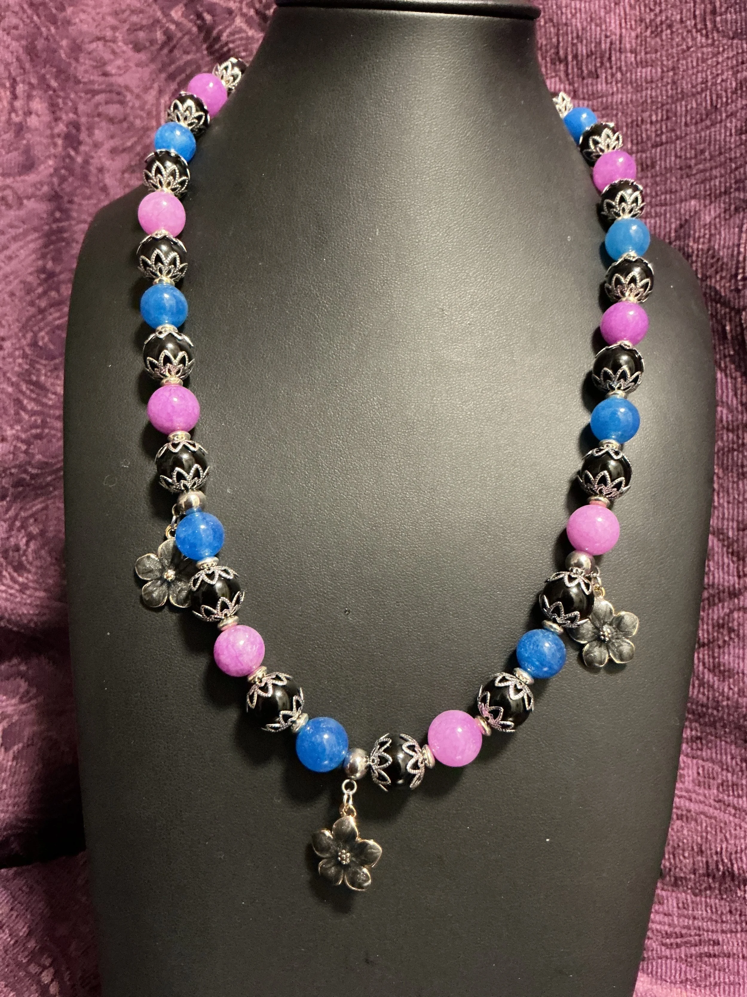 Midnight Flowers Necklace #2 & Earrings